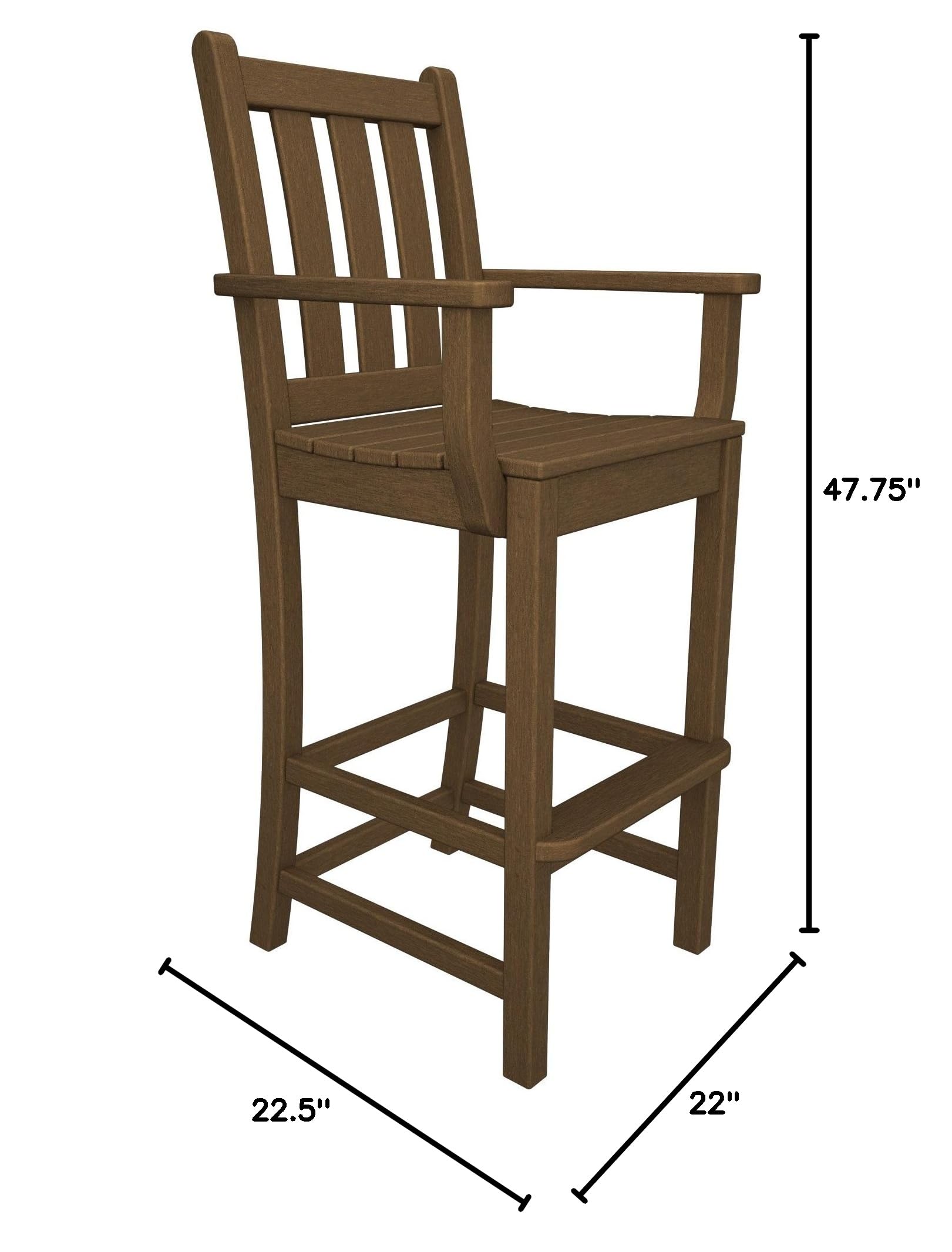 POLYWOOD® Black Traditional Garden Bar Chair - Outdoor Patio Furniture for Backyard, Poolside, and Restaurant Use