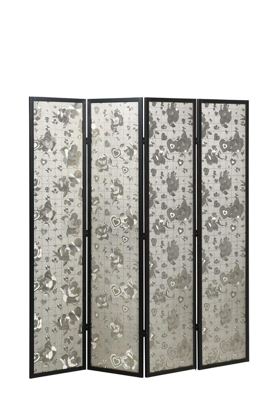 4-Panel Wooden Heart Design Gold Screen Room Divider - Black | Elegant Privacy Partition for Bedroom, Living Room & Office | Home Decor & Space Divider Solution