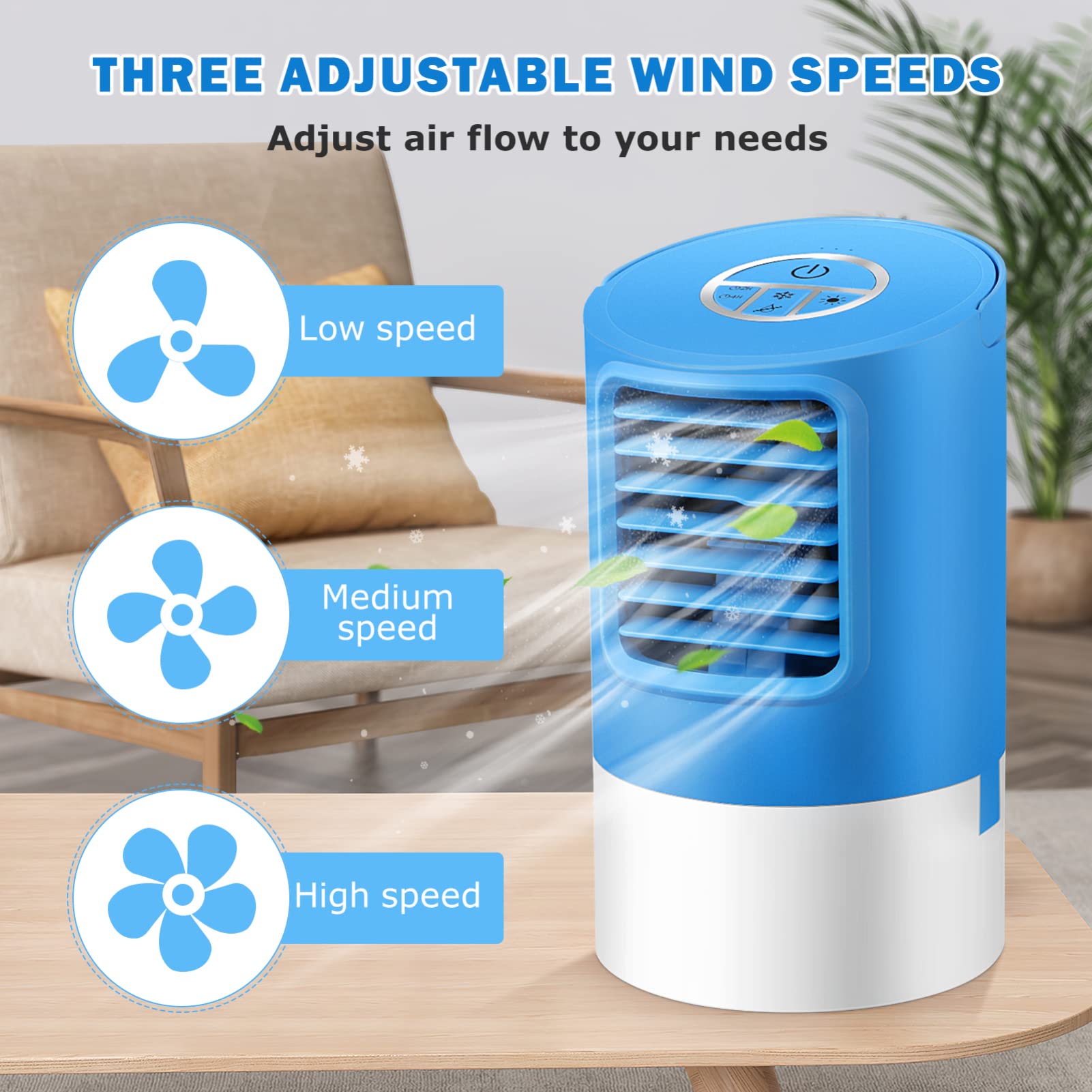 BESPORTBLE Portable Mini Air Cooler Fan - Personal Space Cooler, Compact Desktop Table Fan with US Plug, Quiet Cooling for Home Office & Bedroom (Blue) - Perfect for Summer, Travel & Small Spaces
