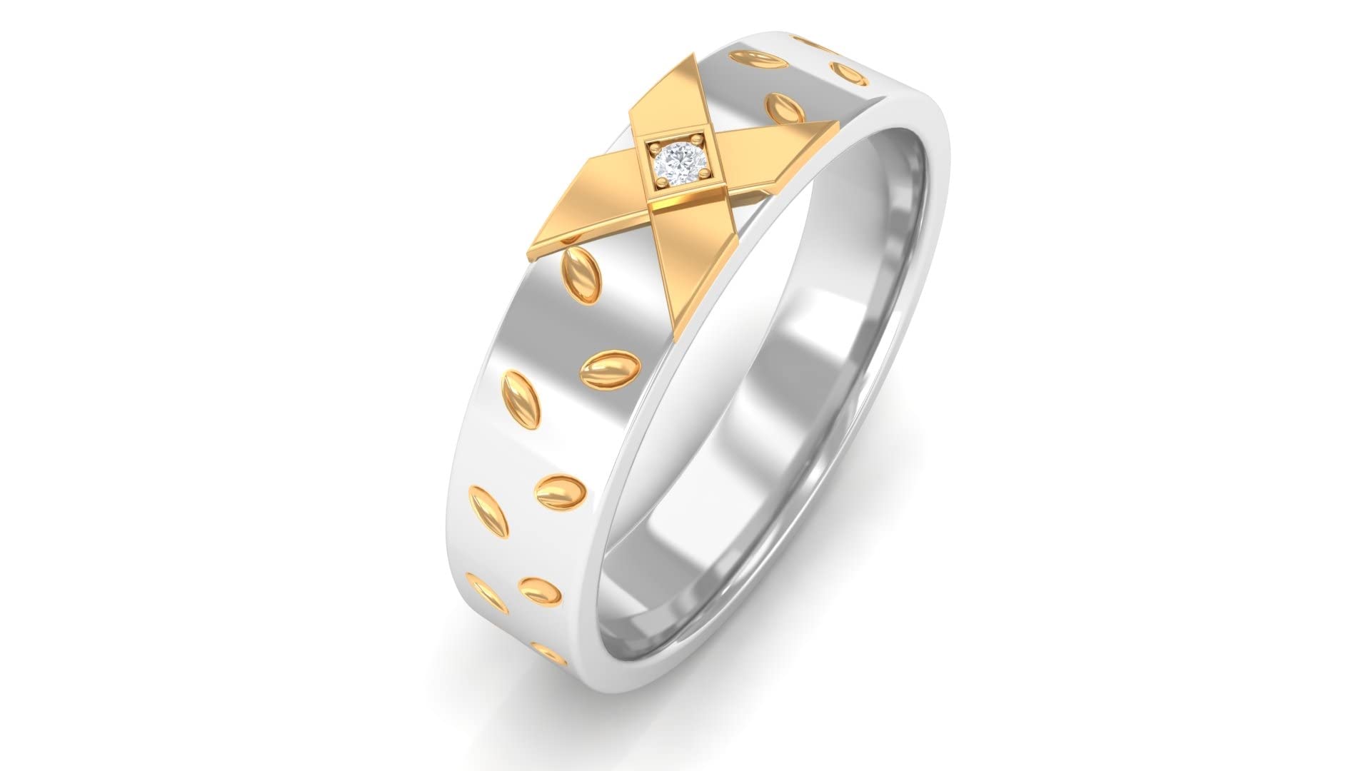 14K Solid Gold Certified Diamond Band Ring for Men - Contemporary Two Tone Wedding Band - Perfect for Engagement, Anniversary & Special Occasions