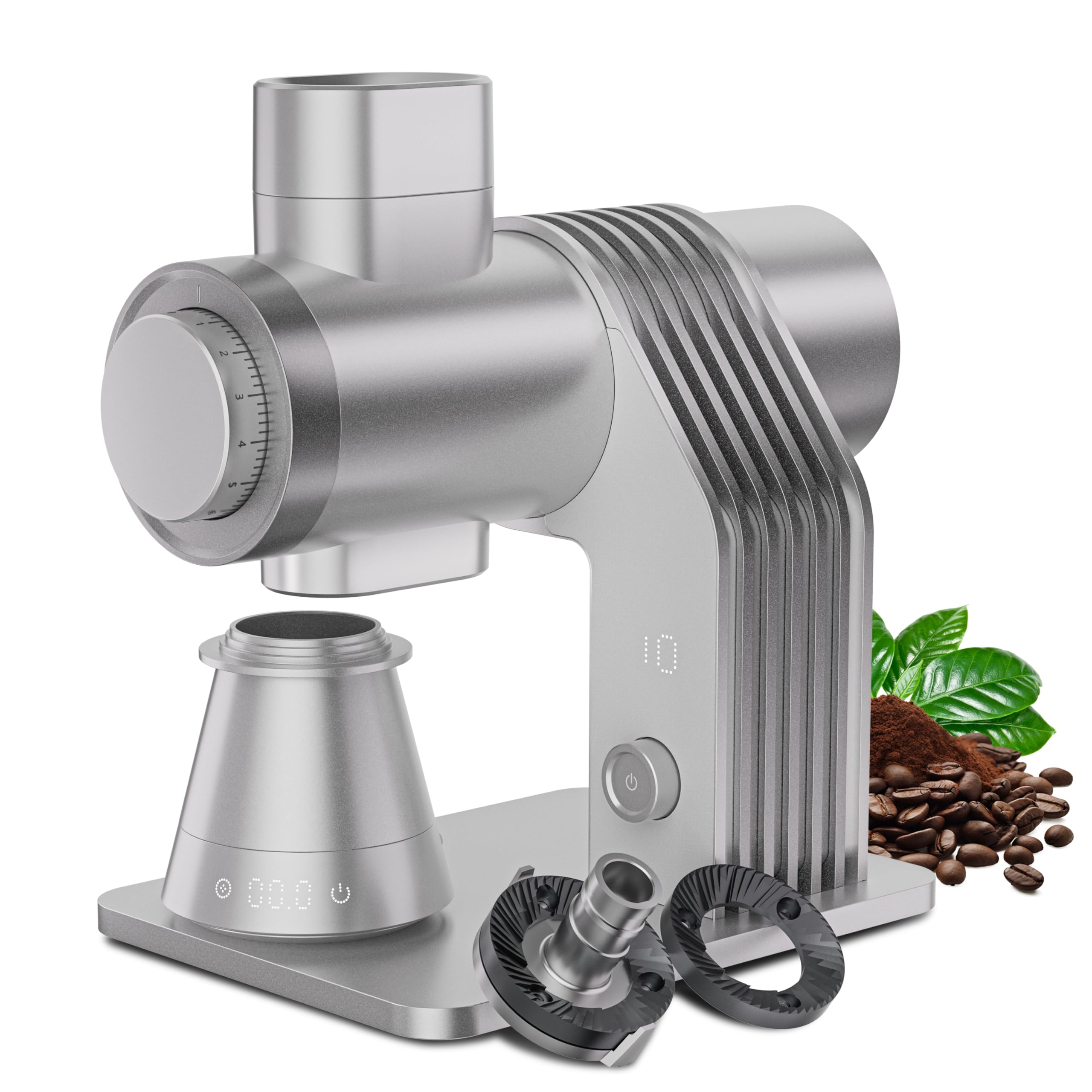 Gevi VelPro 400 Single Dose Coffee Grinder - 64mm Titanium Flat Burr, Variable Speed & Stepless Adjustment for Espresso, Drip, French Press & Cold Brew - Perfect for Home Baristas & Coffee Enthusiasts - Silver