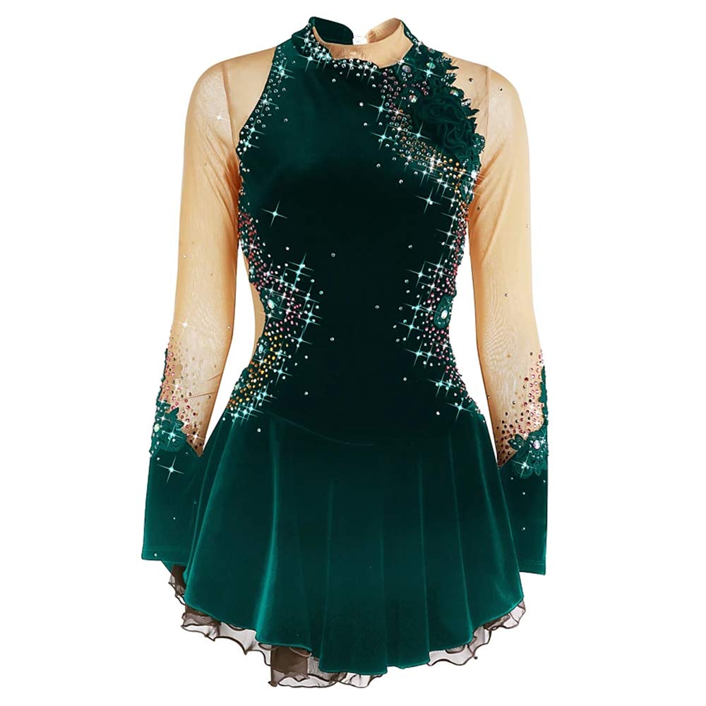 Women's & Girls' Figure Skating Dress - White, Black, Purple Velvet High Elasticity Competition Skating Wear - Warm Handmade Ice Skating Costume for Performances & Winter Sports
