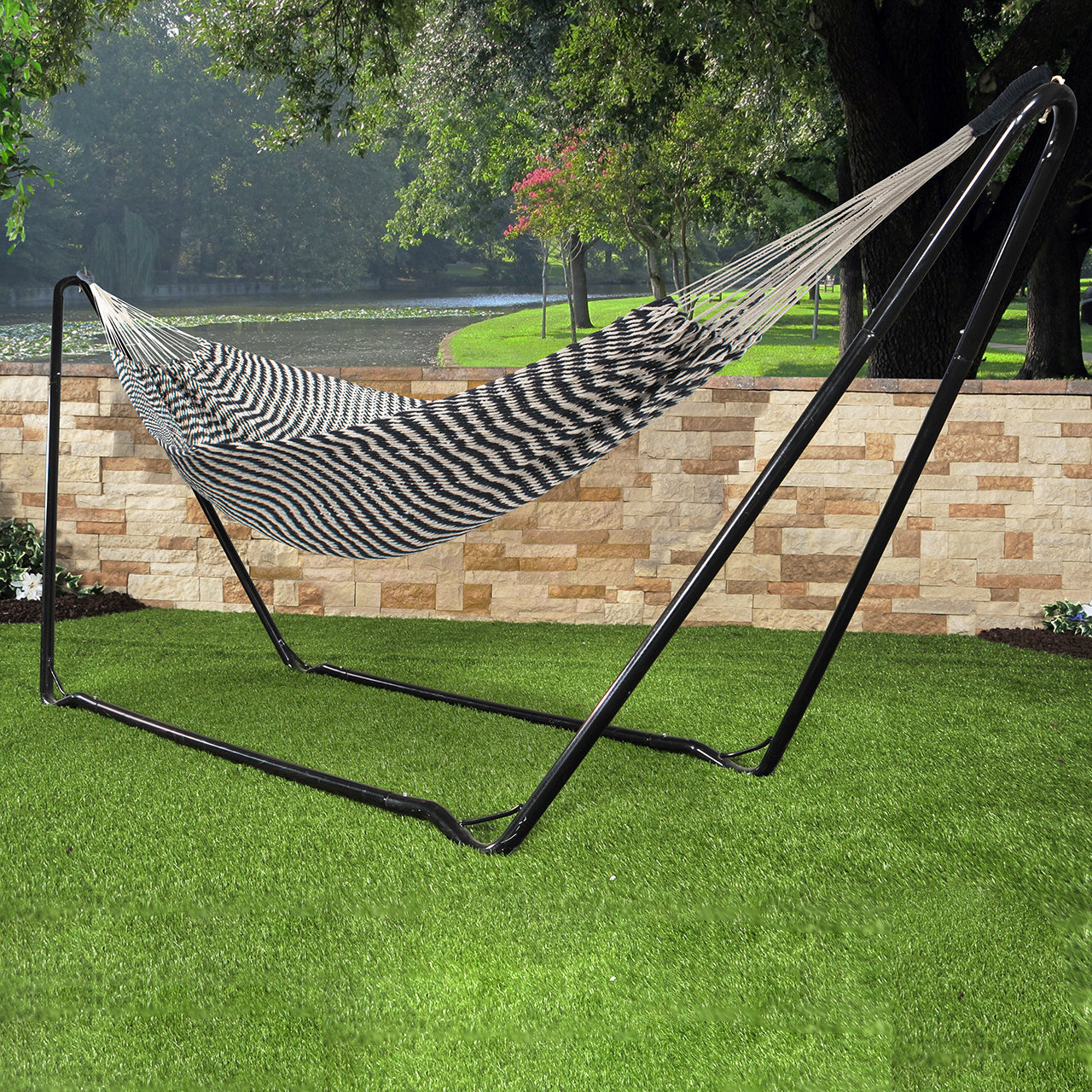 Bliss Hammocks BH 402RP BL Brazilian Style Rope Hammock with Hanging Hardware - 34 Inches Wide, 350 lb Weight Capacity - Perfect for Backyard, Patio, and Outdoor Relaxation