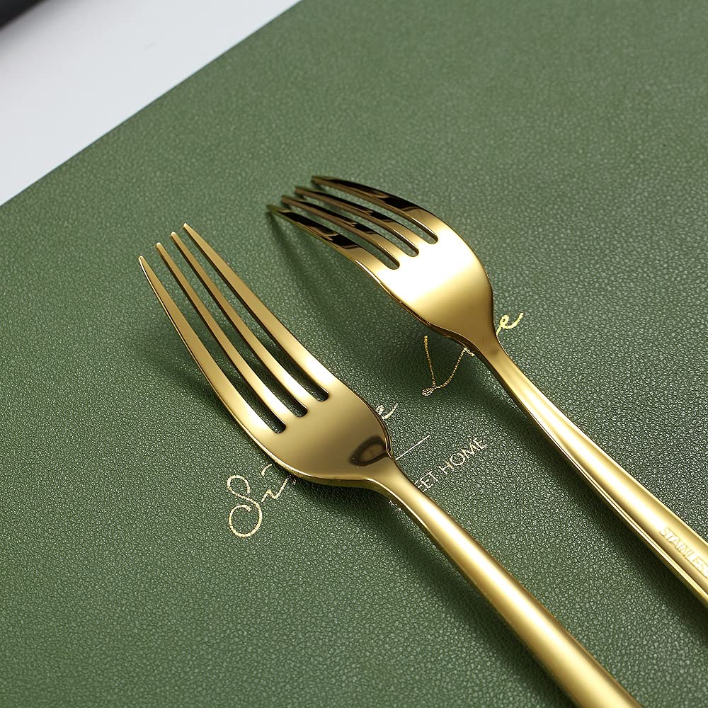 Premium 12-Piece Gold Steak Knives Set - 6 Stainless Steel Dinner Knives & 6 Forks - Dishwasher Safe Cutlery Set for 6 People - Elegant Shiny Gold Finish - Perfect for Dinner Parties, BBQs & Formal Dining