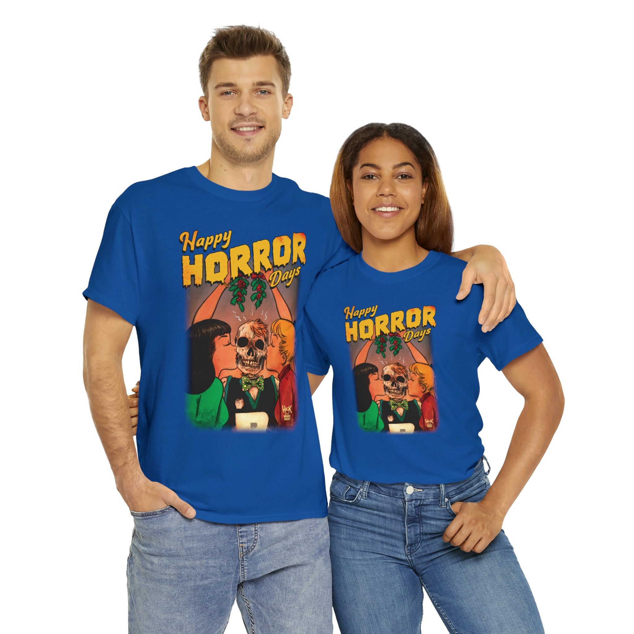 Happy Horror Days Love Triangle Graphic Tee - Unisex Heavy Cotton T-Shirt with Archie, Betty & Veronica Design | Perfect for Halloween, Comic Con & Pop Culture Fans