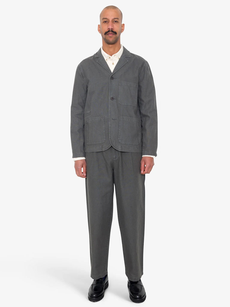 Charcoal Hemp Canvas Wide Fit Blazer for Women - Comfortable Stretch Jacket for Office, Business Meetings & Casual Outings