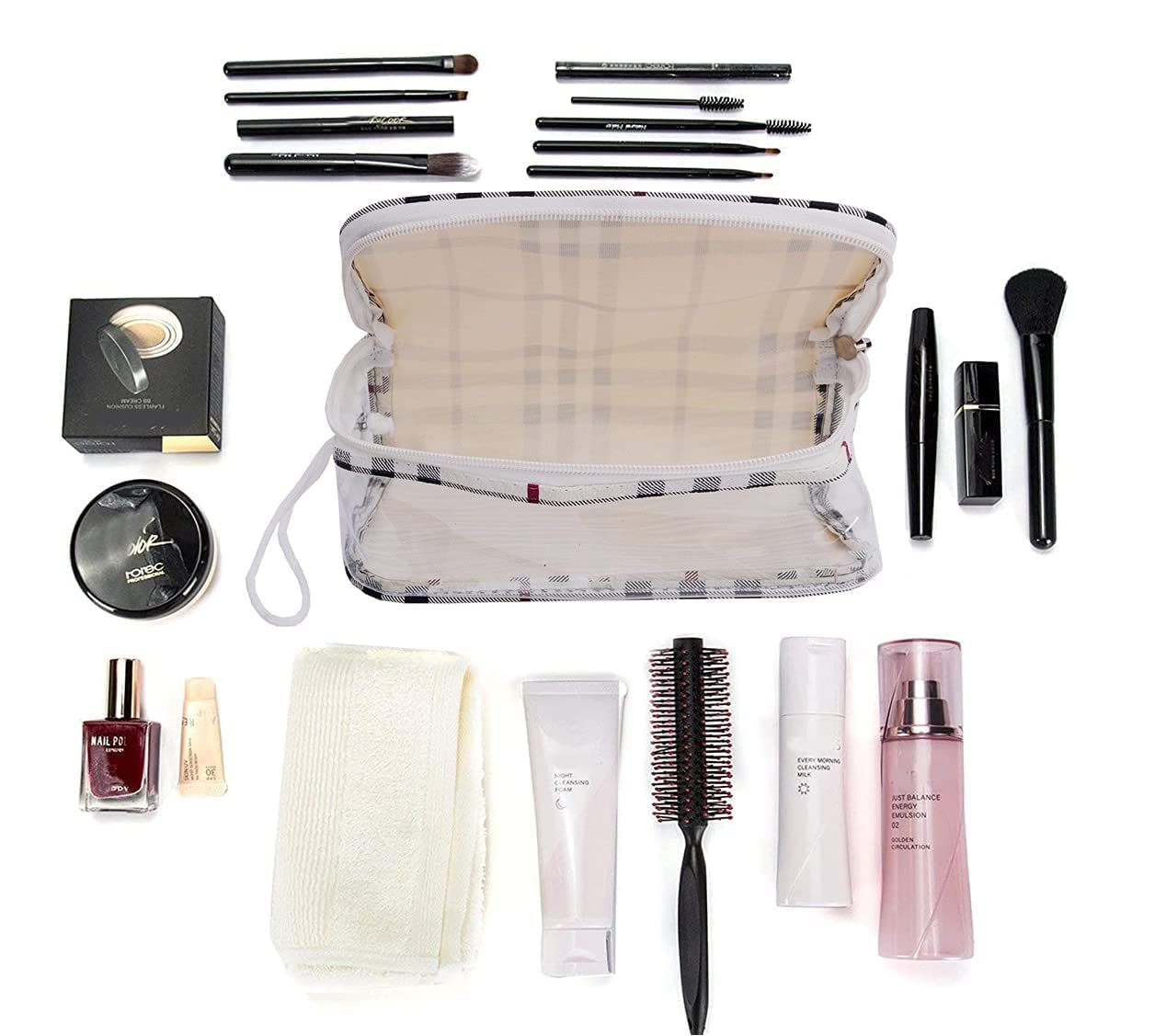 Logicmart Cosmetic Pouch Set - 5-Piece Transparent Travel Toiletry Kit with Makeup Bag & Shaving Kit | Waterproof Plastic Vanity Organizer for Women | Perfect for Travel, Gym, and Daily Beauty Storage