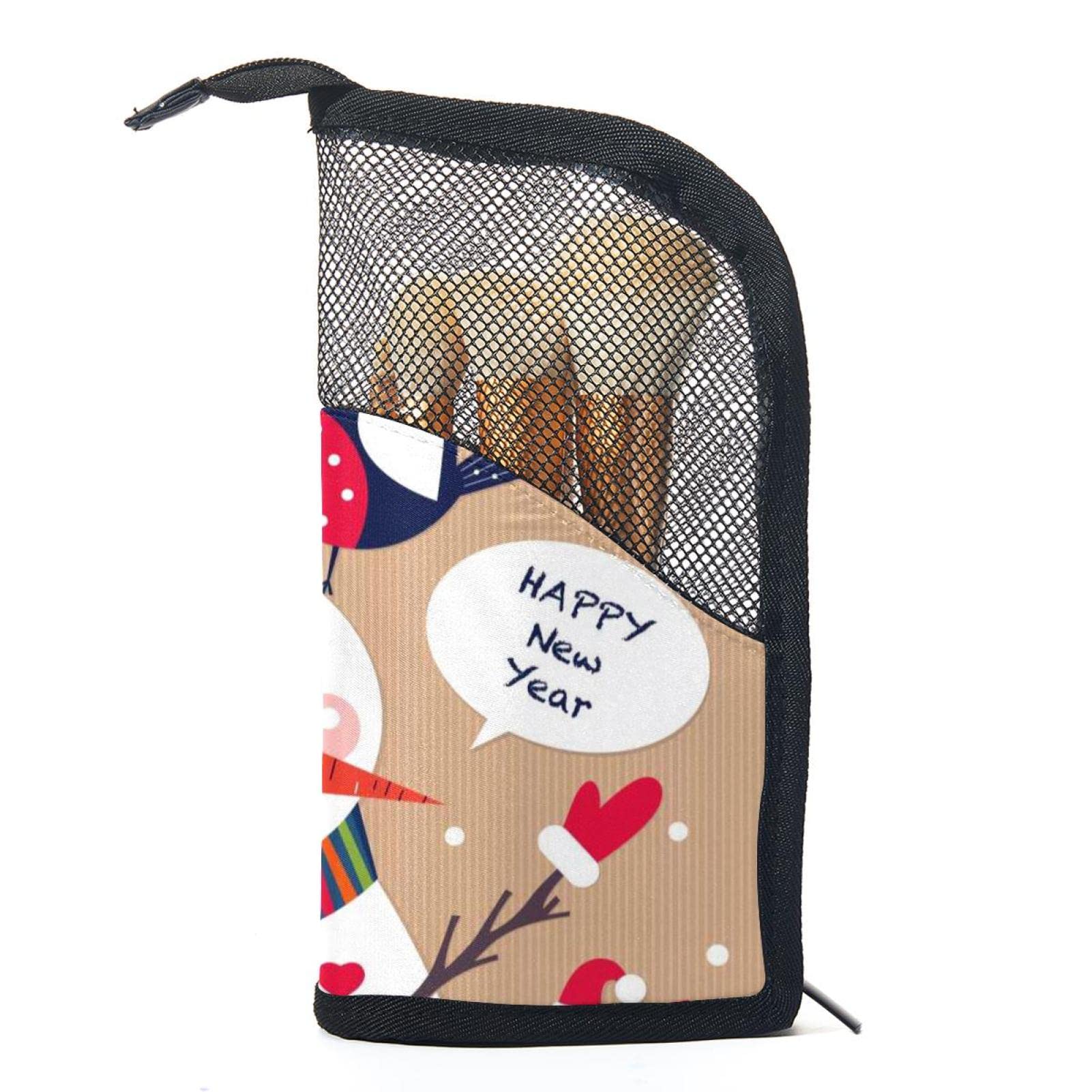 Premium 12-Piece Makeup Brush Organizer Bag with Christmas Snowman Bird Design - Portable Travel Brush Holder Case for Professional & Home Makeup Artists | Perfect for Travel, Salon, and Daily Beauty Routine