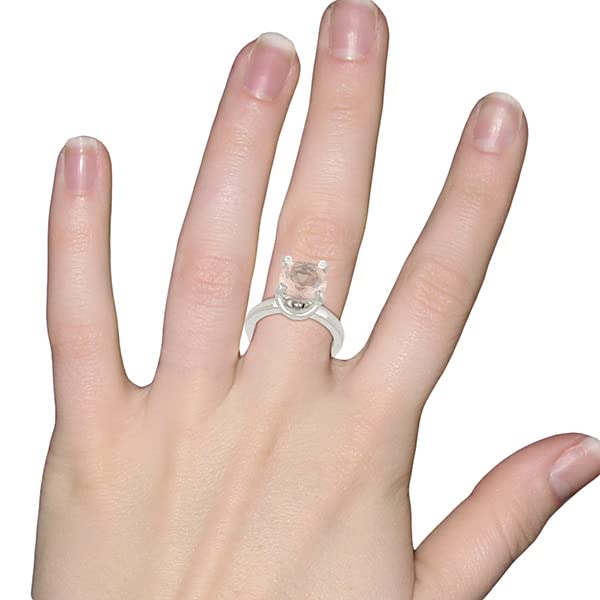 Rose Quartz & CZ Sterling Silver Ring for Women - 925 Solid Silver, Elegant Gift for Mom, Anniversary, Birthday, Wedding & Christmas - Perfect for Daily Wear, Date Nights & Special Occasions (Rose Quartz, White Rhodium, Size 10.5)