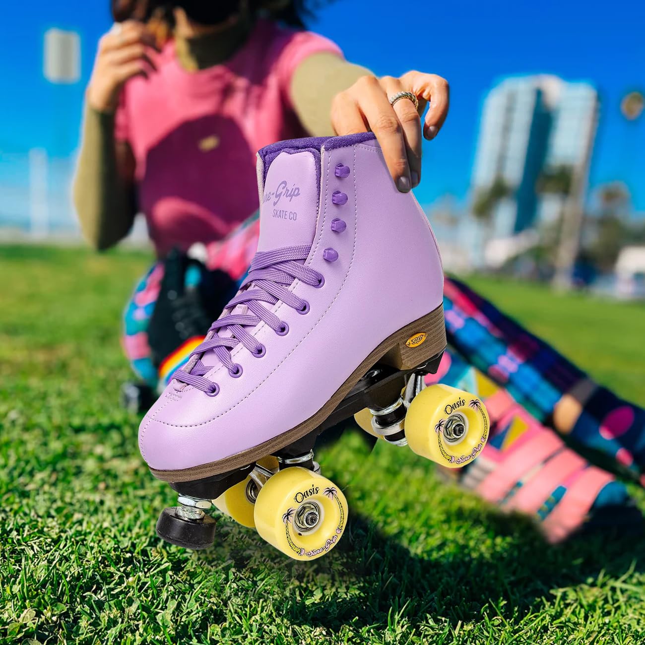 Sure-Grip Lavender Oasis Outdoor Roller Skates for Women & Men - Comfortable Quad Skates for Street, Park & Trail Skating - Perfect for Beginners & Pros (Lavender)
