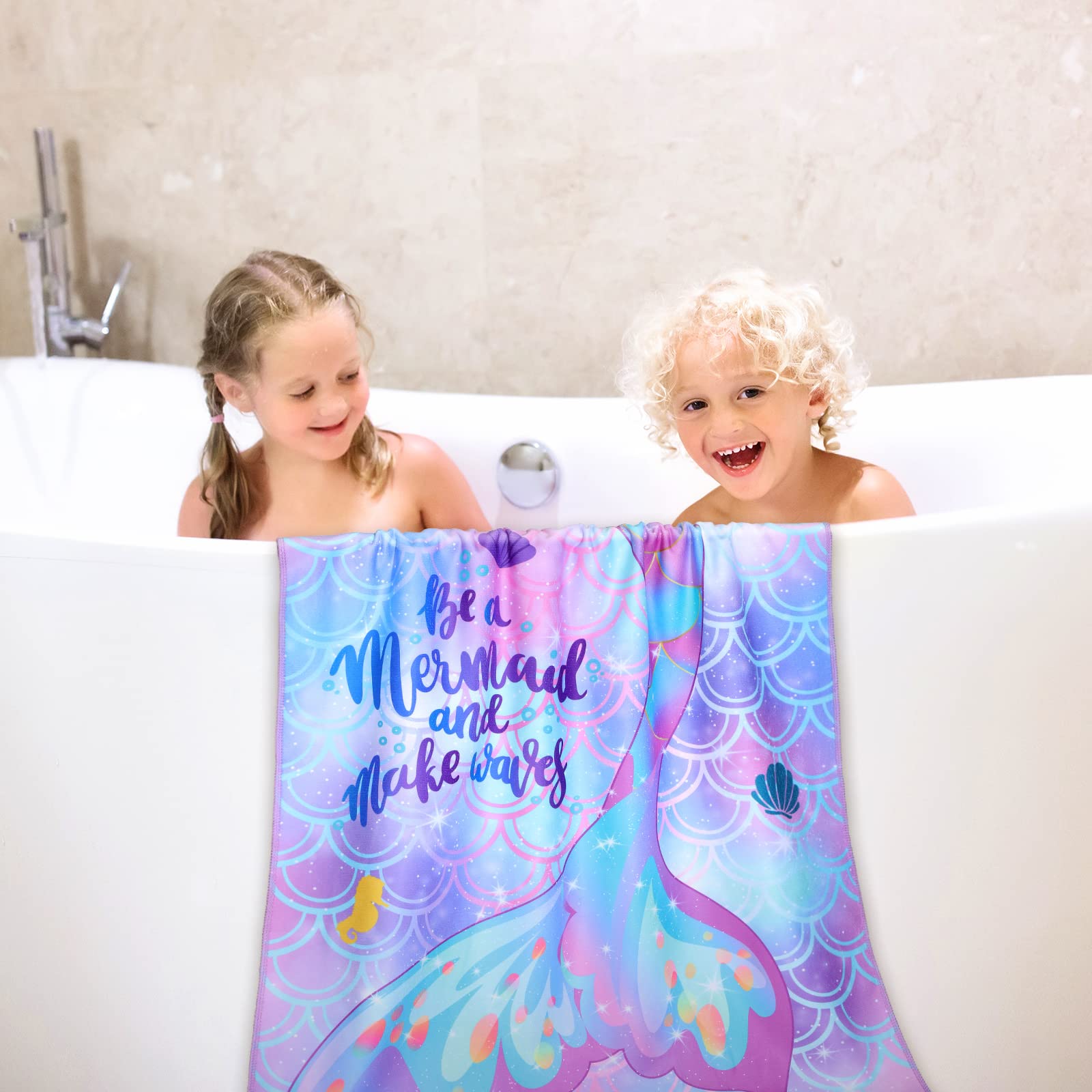 Yahenda 2 Pack Kids Mermaid Beach Towels - Quick Dry Swim & Bath Towels for Girls, 28 x 55 Inch - Perfect for Pool, Beach, Travel, Camping & Shower Use