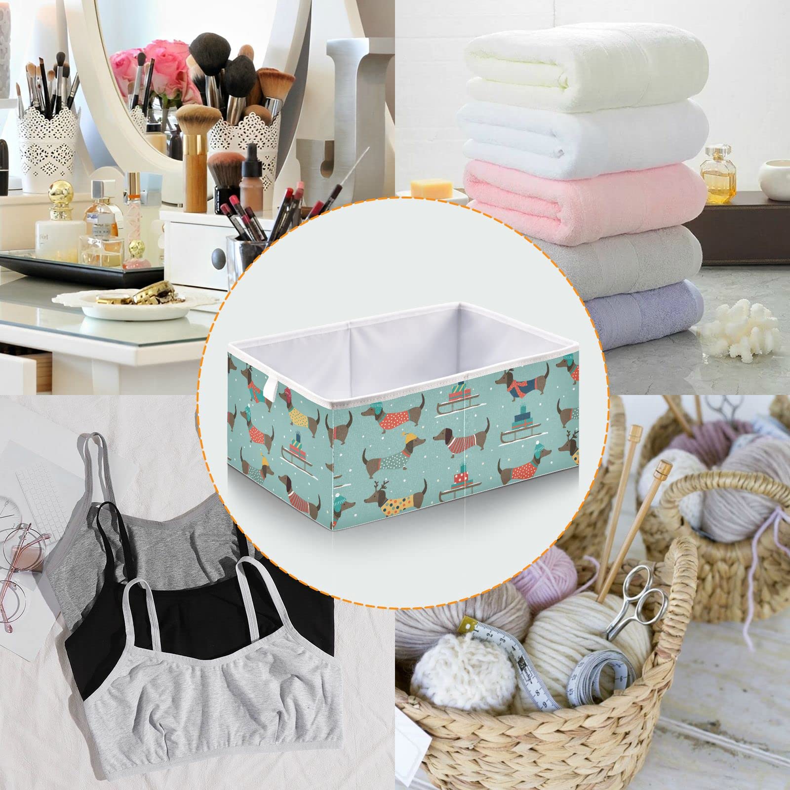 Collapsible Fabric Storage Bins with Handles - 11x11x11 Inch Waterproof Cube Organizer for Closet, Bedroom & Office - Durable Dachshund Print Design - Perfect for Toys, Books, Laundry & Home Organization