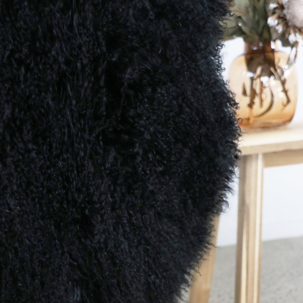 Premium Black Meru Tibetan Lamb Hide Rug - Soft & Luxurious Natural Sheepskin for Home Decor, Bedroom, Living Room, Nursery & Cozy Interior Design