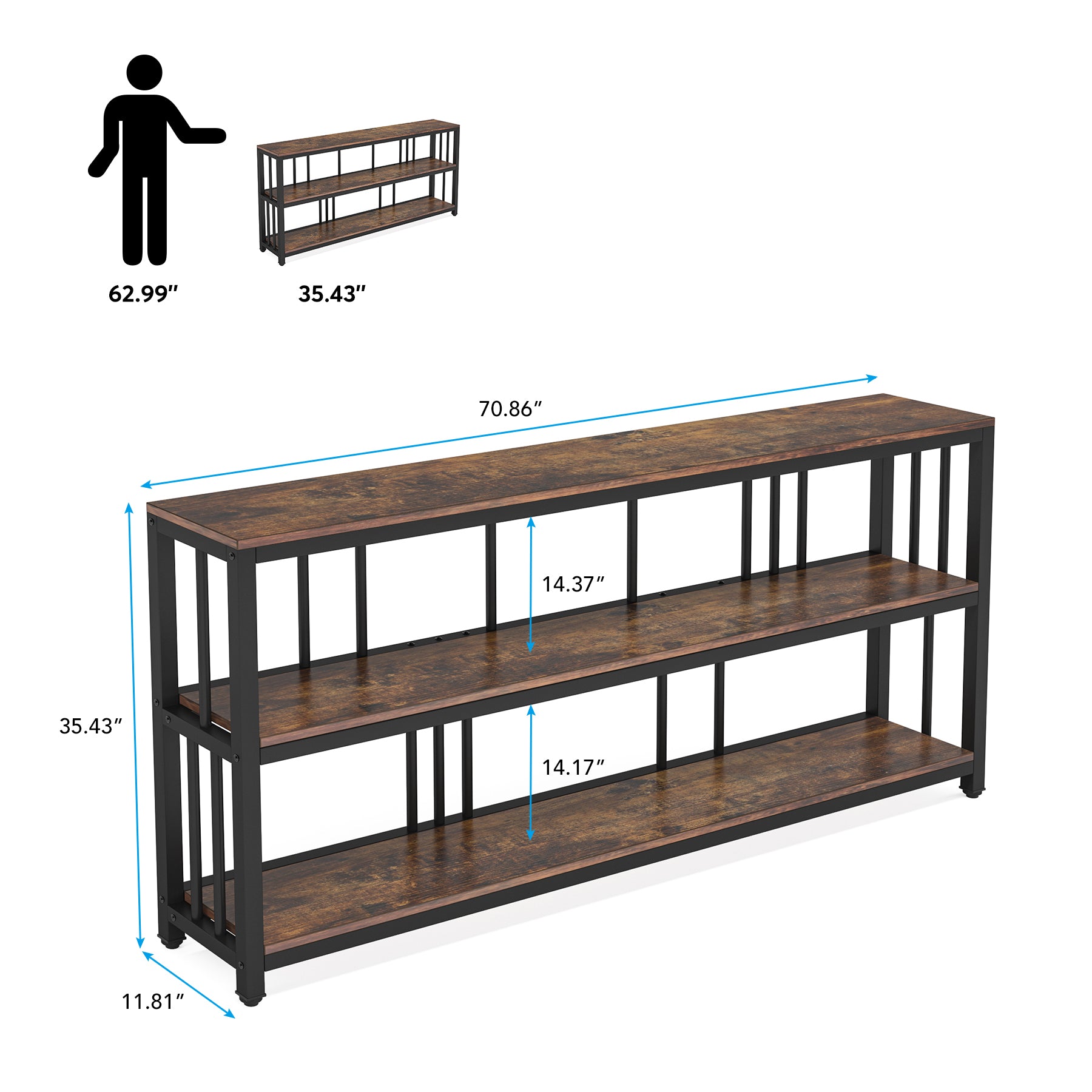 3-Tier Console Table for Living Room - 70.9