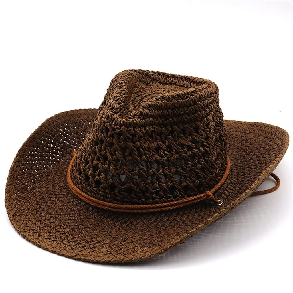 **Western Cowboy Hat for Men & Women - Panama Straw Sun Hat with Wide Brim - Summer Outdoor Beach Cap for Sun Protection, Country Music Festivals, and Western Style Fashion**