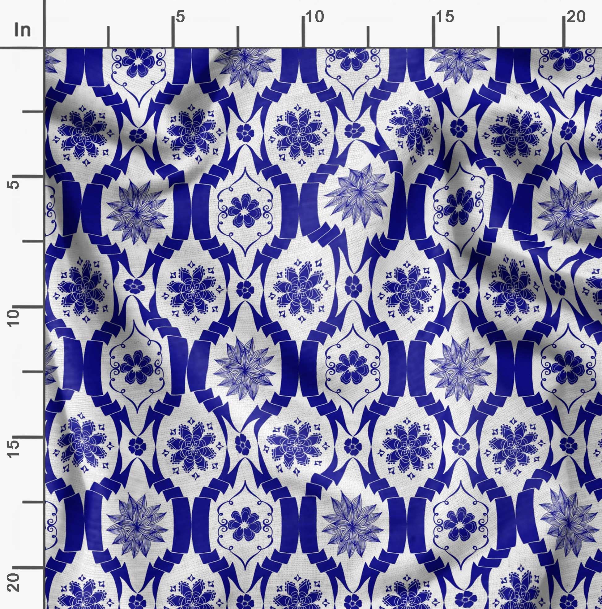 Soimoi Moss Georgette Blue Fabric by The Yard - 42 Inch Wide Floral Damask Printed Textile for Dresses, Scarves & DIY Crafts - Lightweight Flowy Material for Elegant Apparel & Home Decor Projects