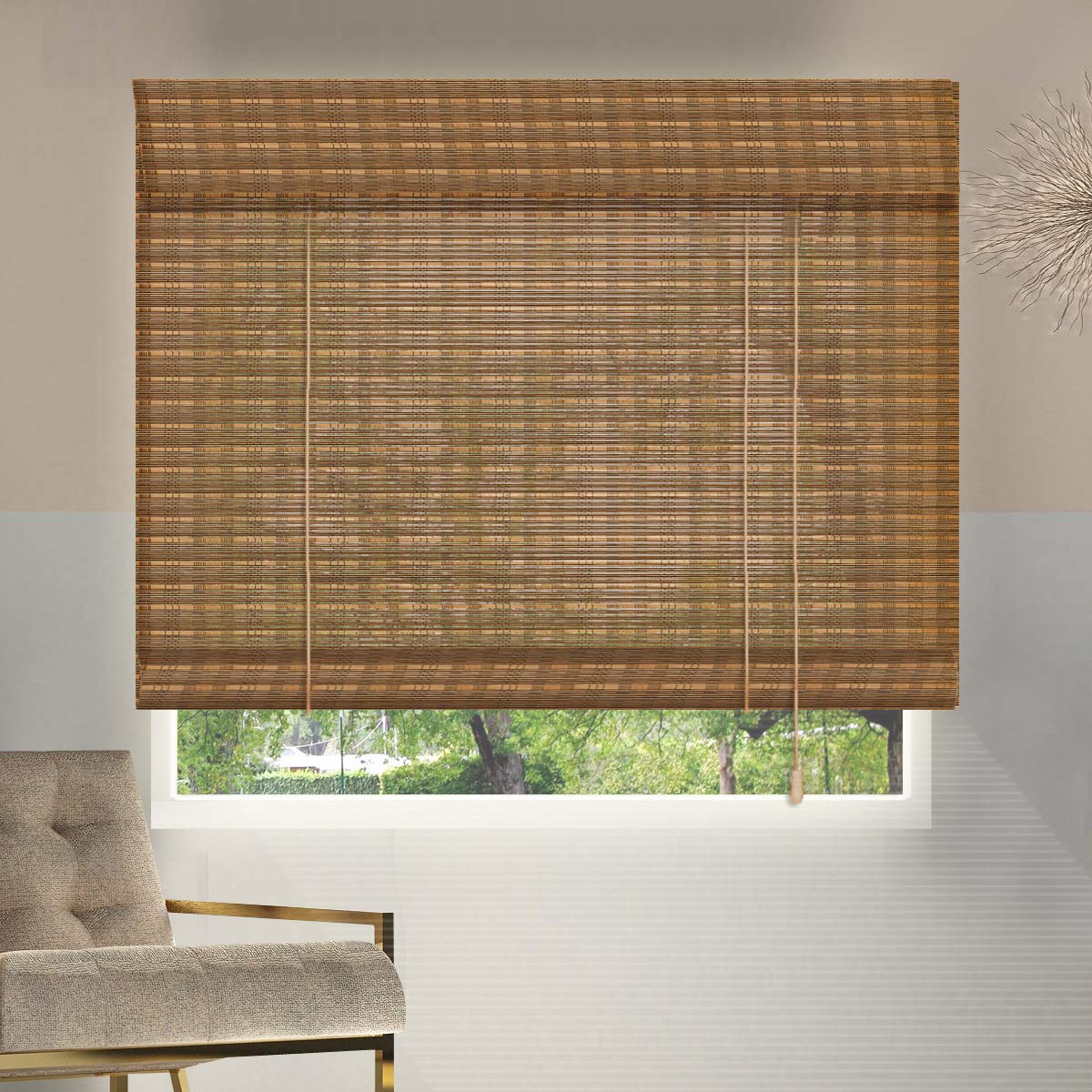 Cordless Bamboo Roman Shades - Light Filtering Window Blinds with 6