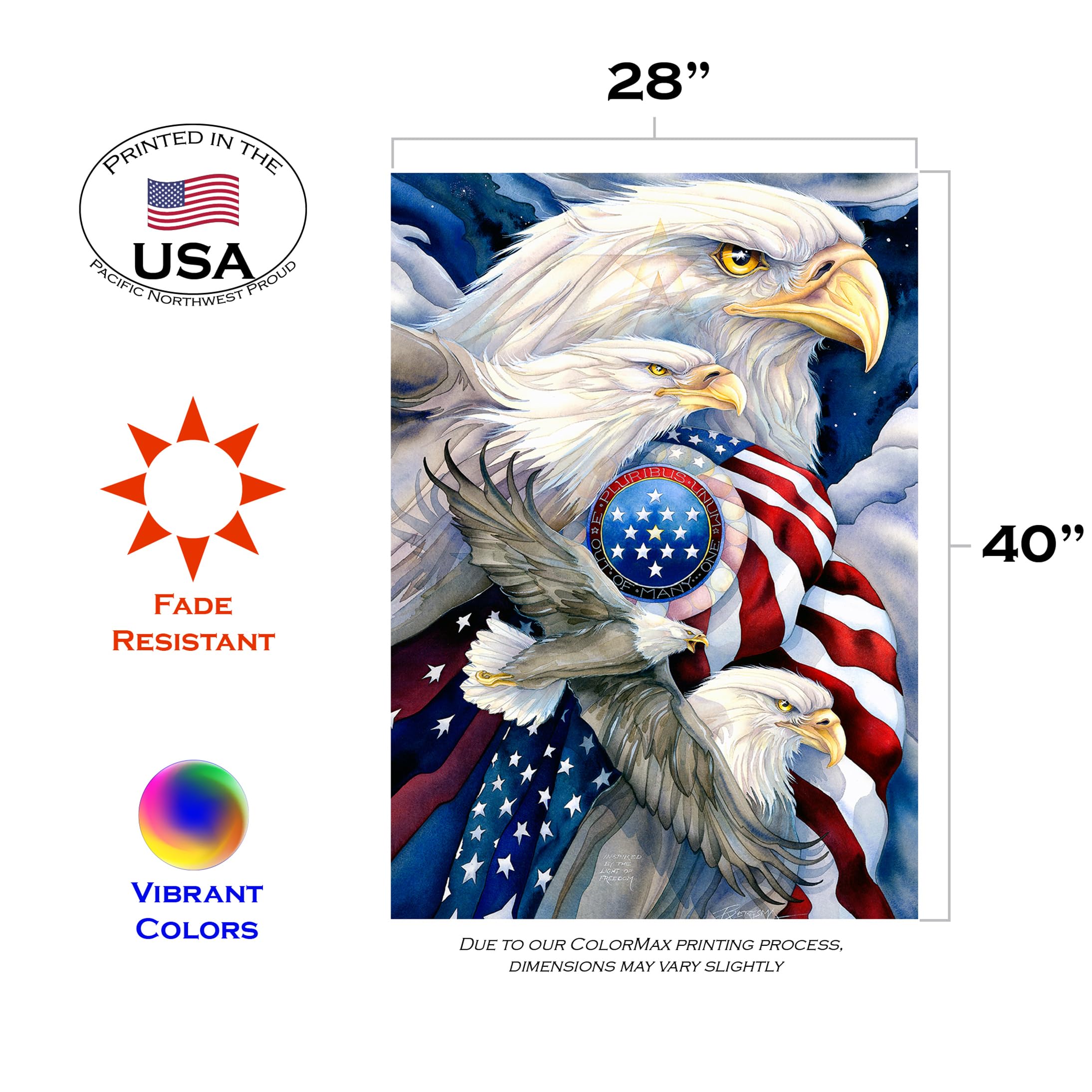 Toland Home Garden 1012378 Double Sided Patriotic Garden Flag - 28x40 Inch Bald Eagle American Flag for Outdoor Yard Decoration, House & Garden Display - Perfect for Memorial Day, 4th of July & Patriotic Events