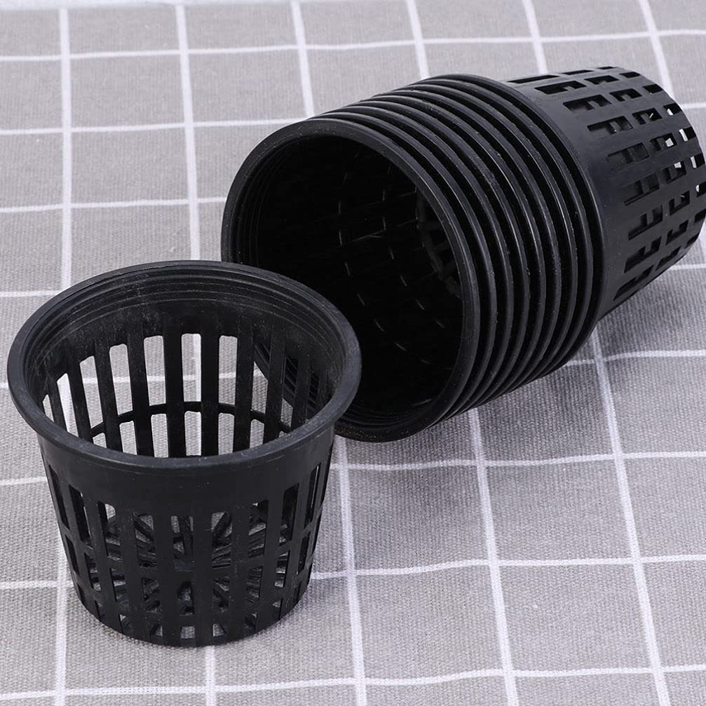 Wakauto 40 Pcs Black Plastic Orchid Planter Pots with Slotted Mesh Net Cups - Wide Lip Bucket Basket for Hydroponics, Gardening, and Indoor/Outdoor Plant Nursery (80X63mm) - Perfect for Orchids, Herbs, and Seed Starting