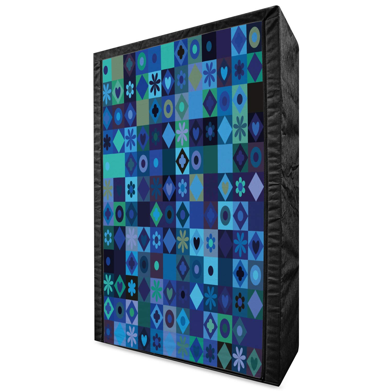 Ambesonne Indigo Portable Fabric Wardrobe with Shelves - Modern Hearts & Floral Pattern Clothing Organizer - 42.5