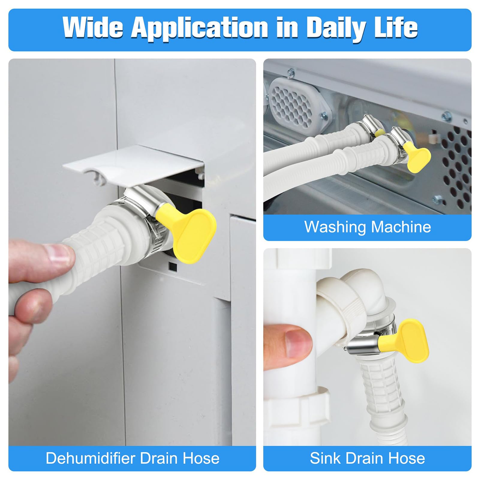 Universal Flexible Dehumidifier Drain Hose with Cuttable Rubber Adapter & Connect Clamp - Replacement Hose for AC Units, Washing Machines & Portable Air Conditioners - Perfect for Basement, Laundry Room & Home Humidity Control