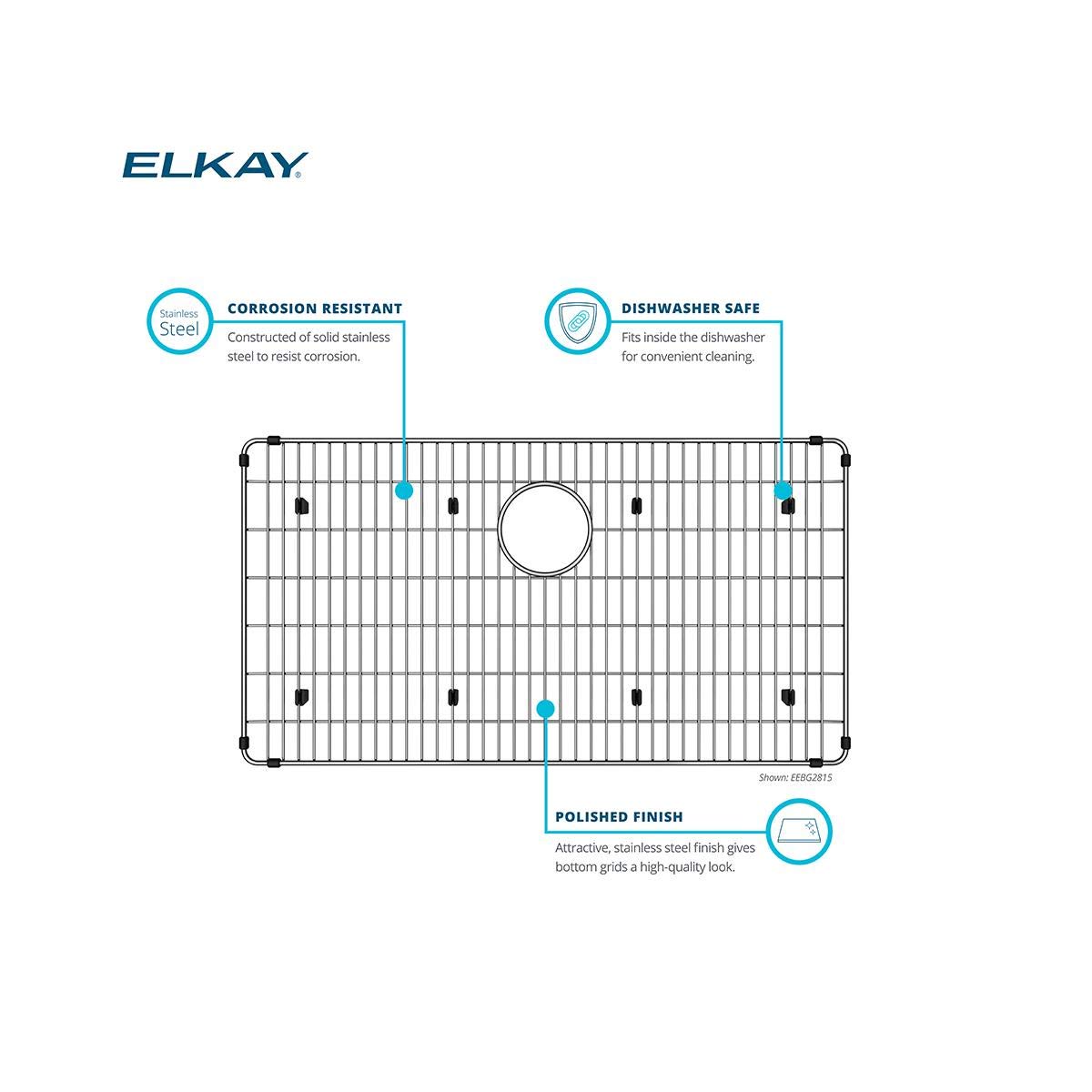 Elkay LKOBG1516SS Stainless Steel Bottom Grid - Durable Kitchen Sink Accessory for Easy Dishwashing & Organization