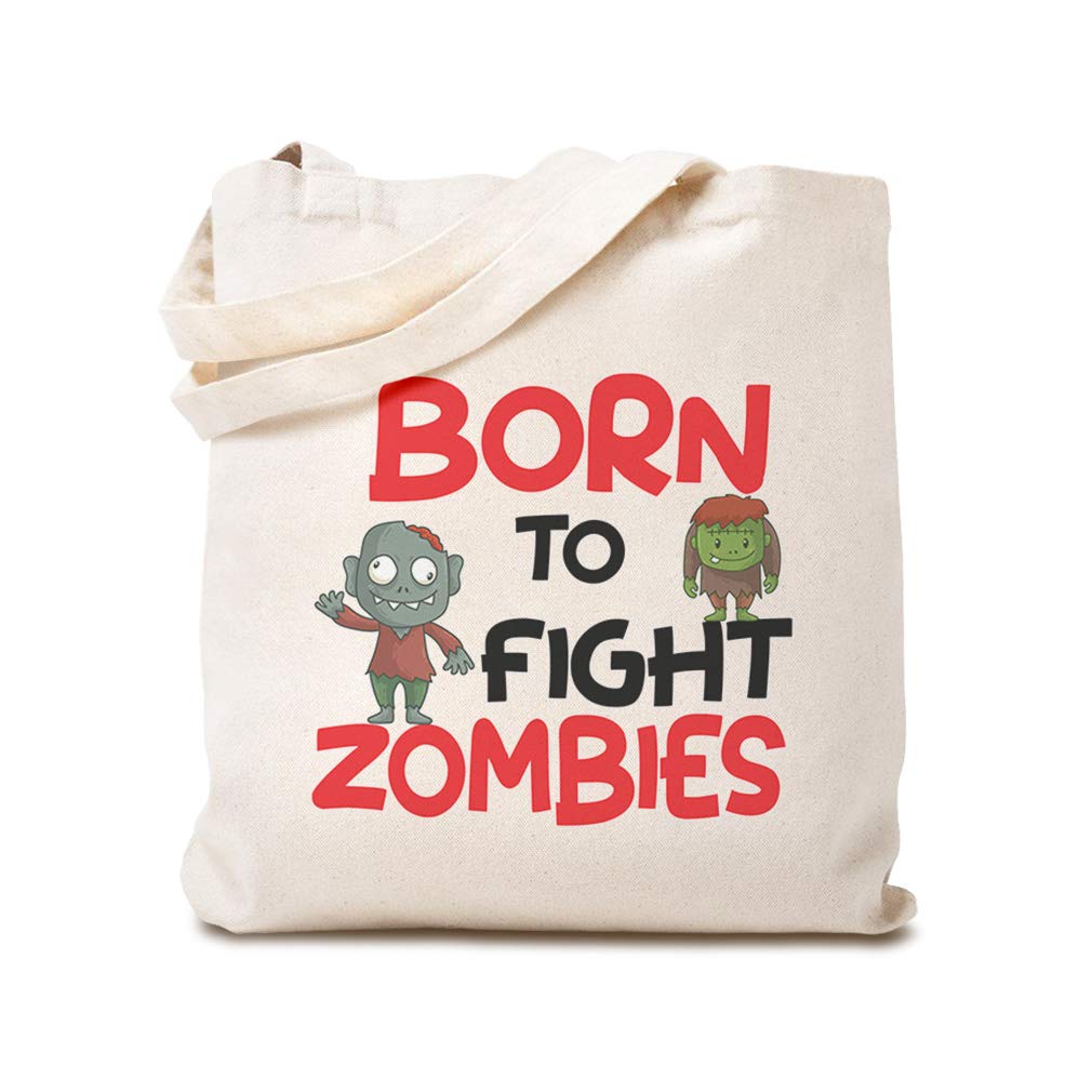 Custom Canvas Tote Bag - Reusable Eco-Friendly Shopping Bag with 'Born to Fight Zombies' Funny Nerd Design - Perfect for Beach, Grocery & Geeky Kids Gifts