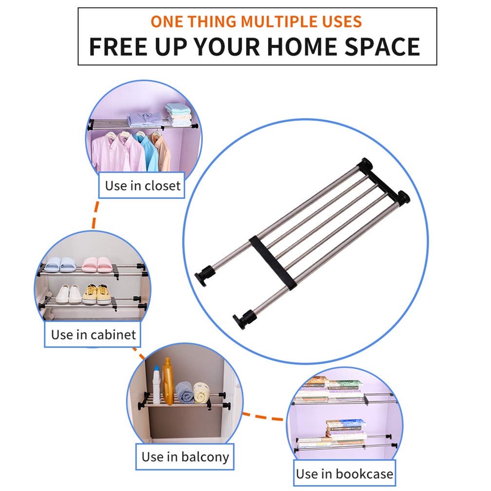 Hershii Adjustable Closet Tension Shelf - Expandable Cabinet Hanging Rod & Metal Storage Rack Organizer - DIY Wardrobe Divider for Kitchen, Bathroom, Bedroom (Black, 27.17-36.02 inches) - Perfect for Small Space Organization & Closet Storage Solutions