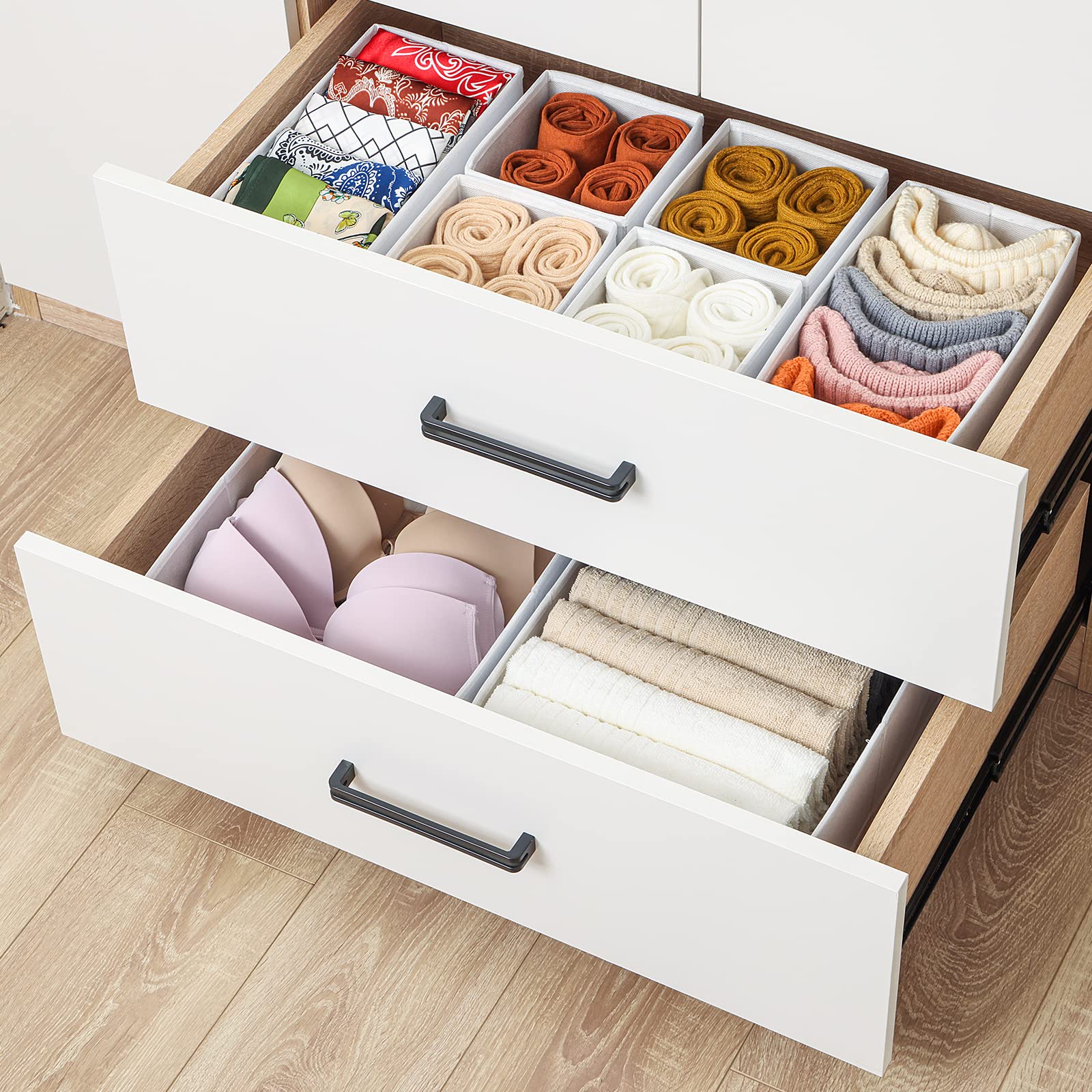 12-Pack Stero Drawer Organizers for Clothes - Foldable Fabric Storage Bins for Dresser, Closet & Underwear Organization - Perfect for Socks, Bras & Clothing Storage (White) - Ideal for Bedroom, Dorm & Travel Use