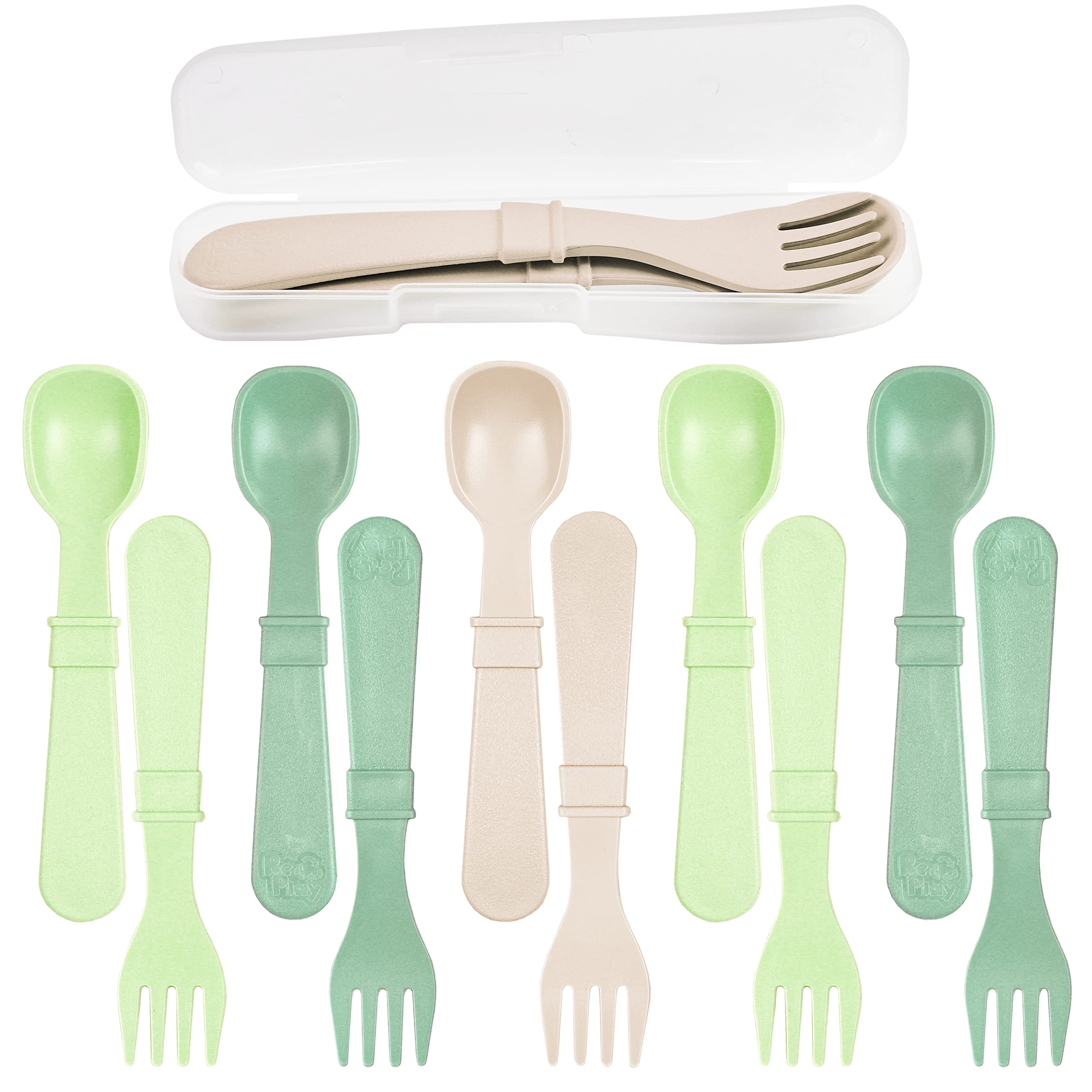 BPA-Free Recycled Milk Jug Toddler Spoon and Fork Set (12-Pack) - Eco-Friendly, Dishwasher & Microwave Safe - Cactus Design with Carrying Case - Perfect for Daycare, Travel & On-the-Go Meals