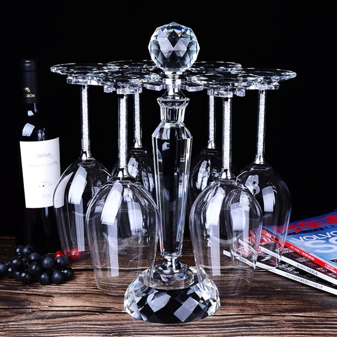Elegant Rotating Crystal Glass Stemware Rack - 8 Wine Glass Storage Holder with Air Drying Stand | Perfect for Bar, Kitchen & Dining Room Organization