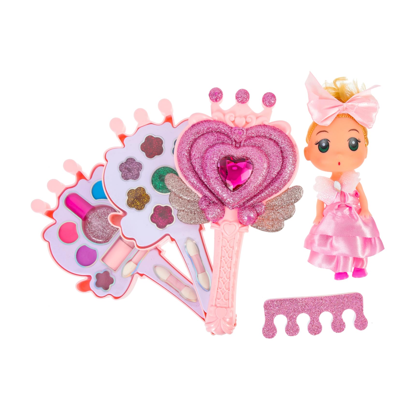 HOOTNEE Washable Kids Makeup Toy Set - Princess Cosmetic Playset with Glitter Paper & Plastic Doll for Girls | Pretend Play, Birthday Gifts, Role-Playing Fun