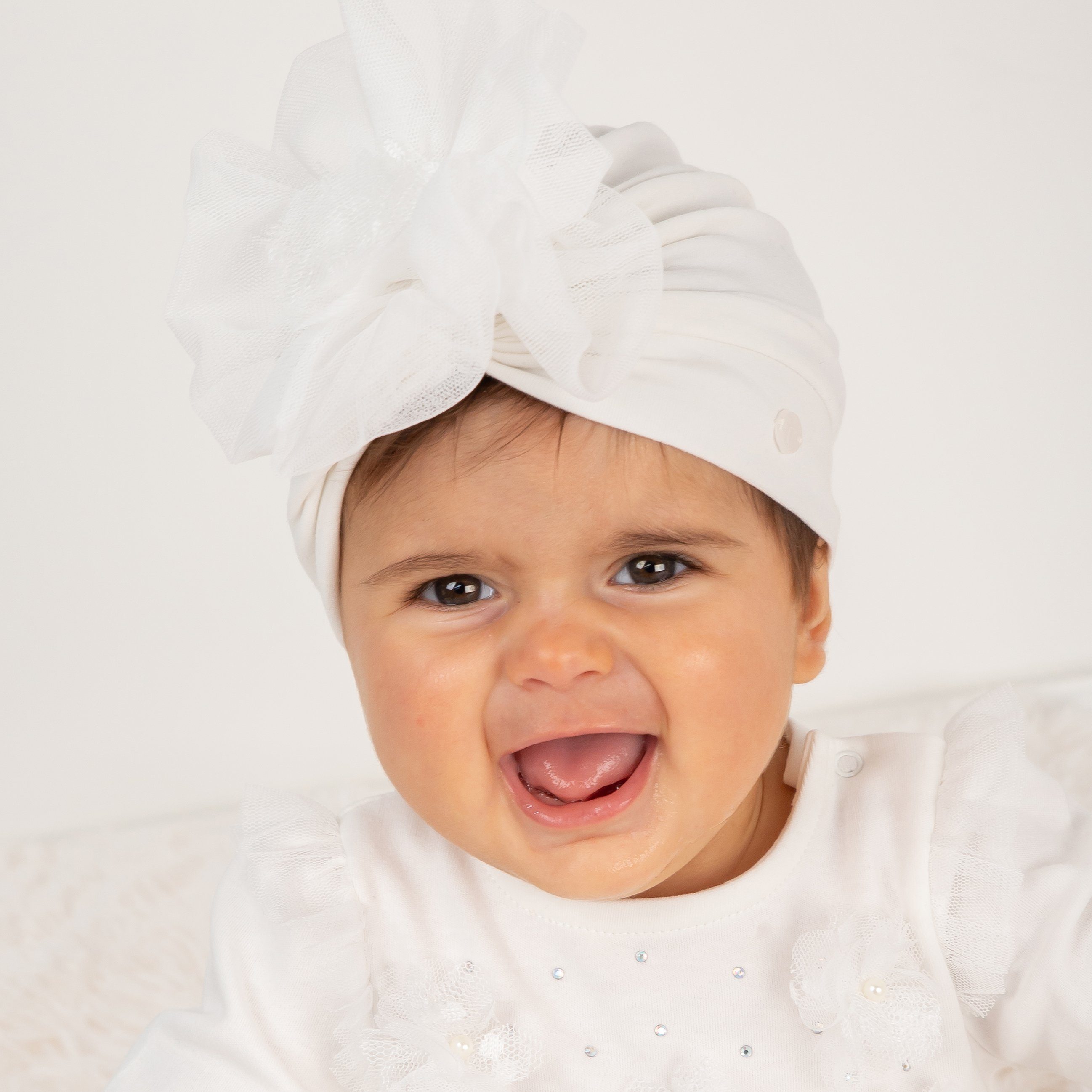 Ivory Tulle Flower Turban Headband - Elegant Floral Hair Accessory for Women & Girls - Perfect for Weddings, Parties, and Special Occasions