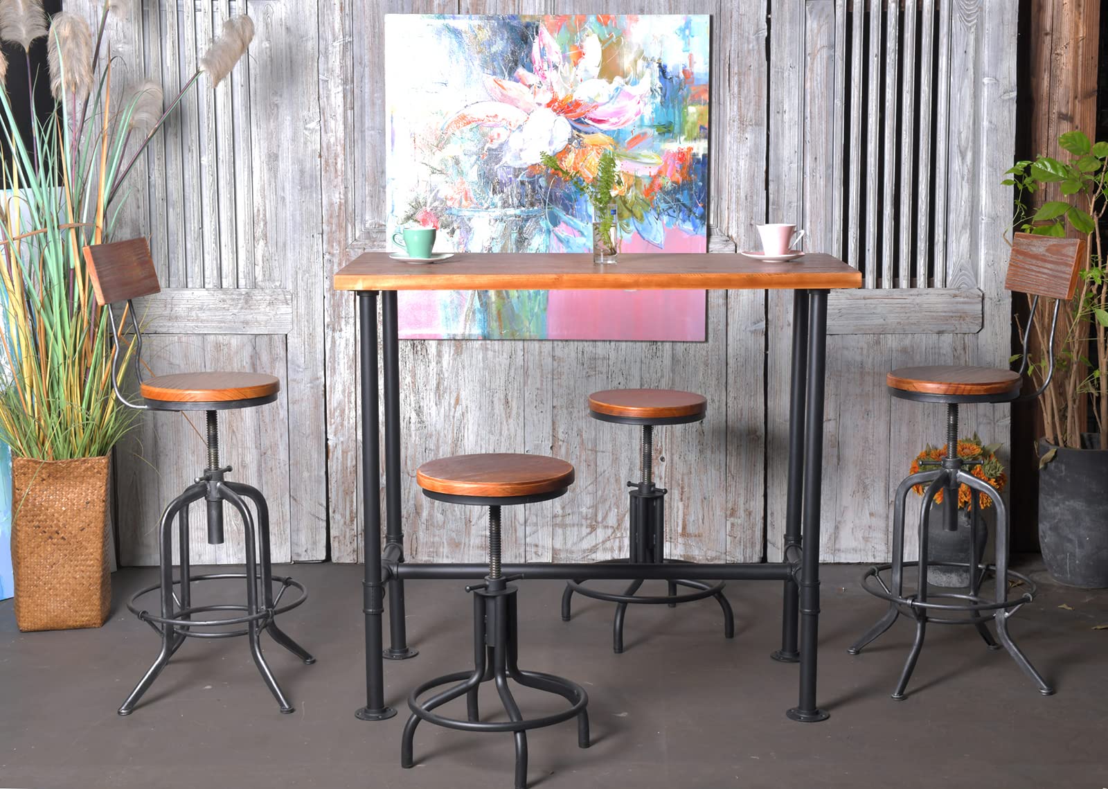 Rustic Industrial Dining Table for 4 - Heavy Duty Metal Pipe Frame with Rectangular Wooden Top - Vintage Black Finish - Perfect for Farmhouse Kitchens, Small Dining Rooms & Cozy Breakfast Nooks