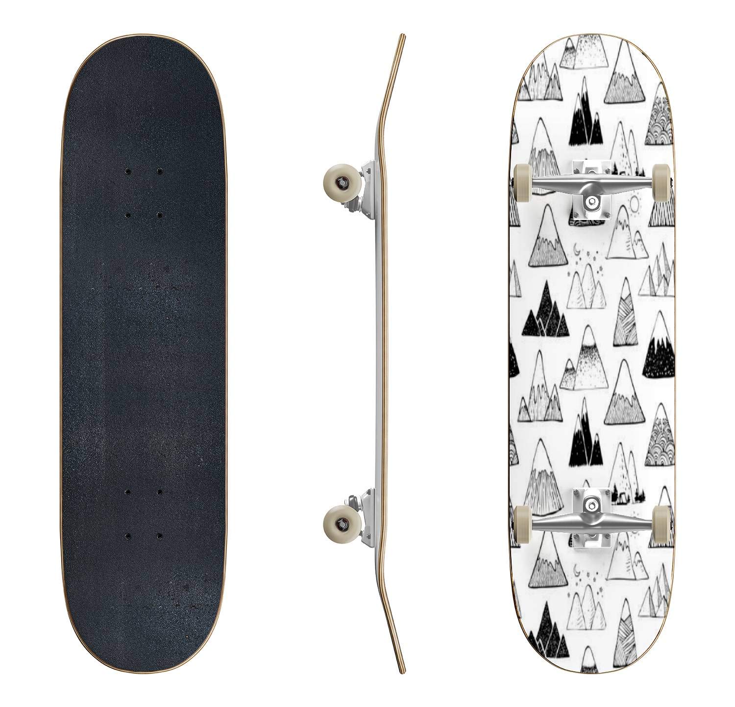 EFTOWEL Leopard Print Skateboard - Classic Concave Longboard for Beginners & Pros | Durable Black & White Design for Extreme Sports & Teen Gifts | Perfect for Street Skating, Commuting & Skatepark Tricks