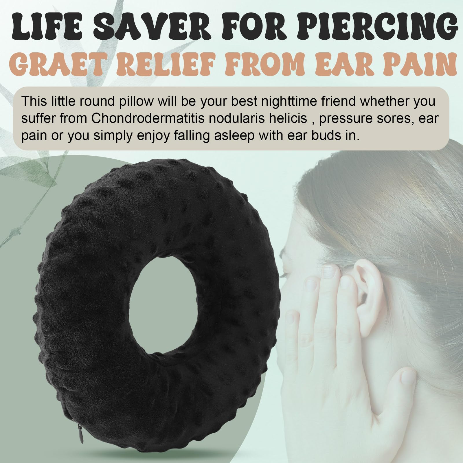 2 Pack Ear Piercing Pillow for Side Sleepers - Donut Pillow for Ear Pain Relief, Neck & Head Pressure, Tinnitus - Travel & Sleeping Aid for Pierced Ears, Headphone Users (Black) - Perfect for Post-Piercing Care & Comfortable Travel