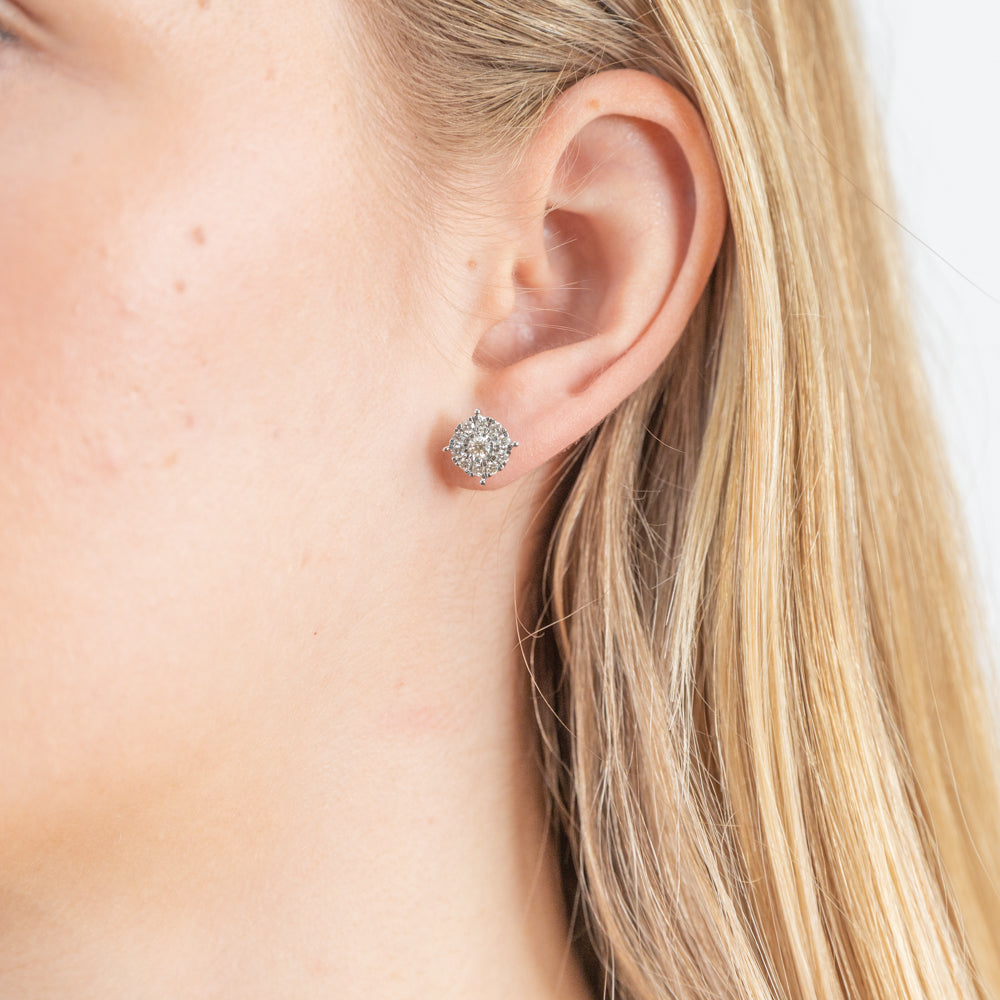 9ct White Gold 1/2 Carat Diamond Cluster Stud Earrings for Women - Elegant Wedding, Anniversary & Gift Jewelry - Perfect for Everyday Wear & Special Occasions