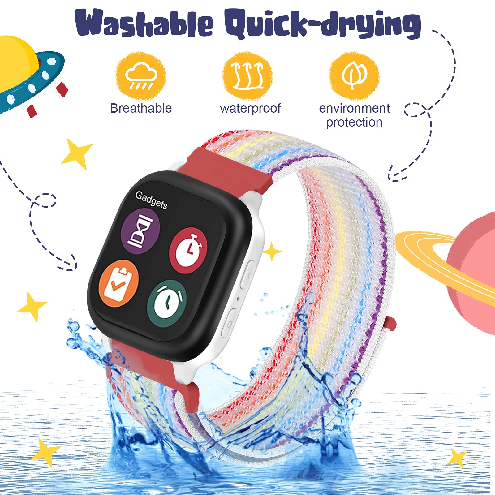 MHunter Kids Nylon Watch Band - 20mm Soft Breathable Sport Hook Loop Strap for Gizmo Watch 3 2 1 / Gabb Watch 3 2 1 / SyncUP Watch - Durable Replacement Smartwatch Bands for Boys & Girls - Perfect for School, Sports & Outdoor Activities