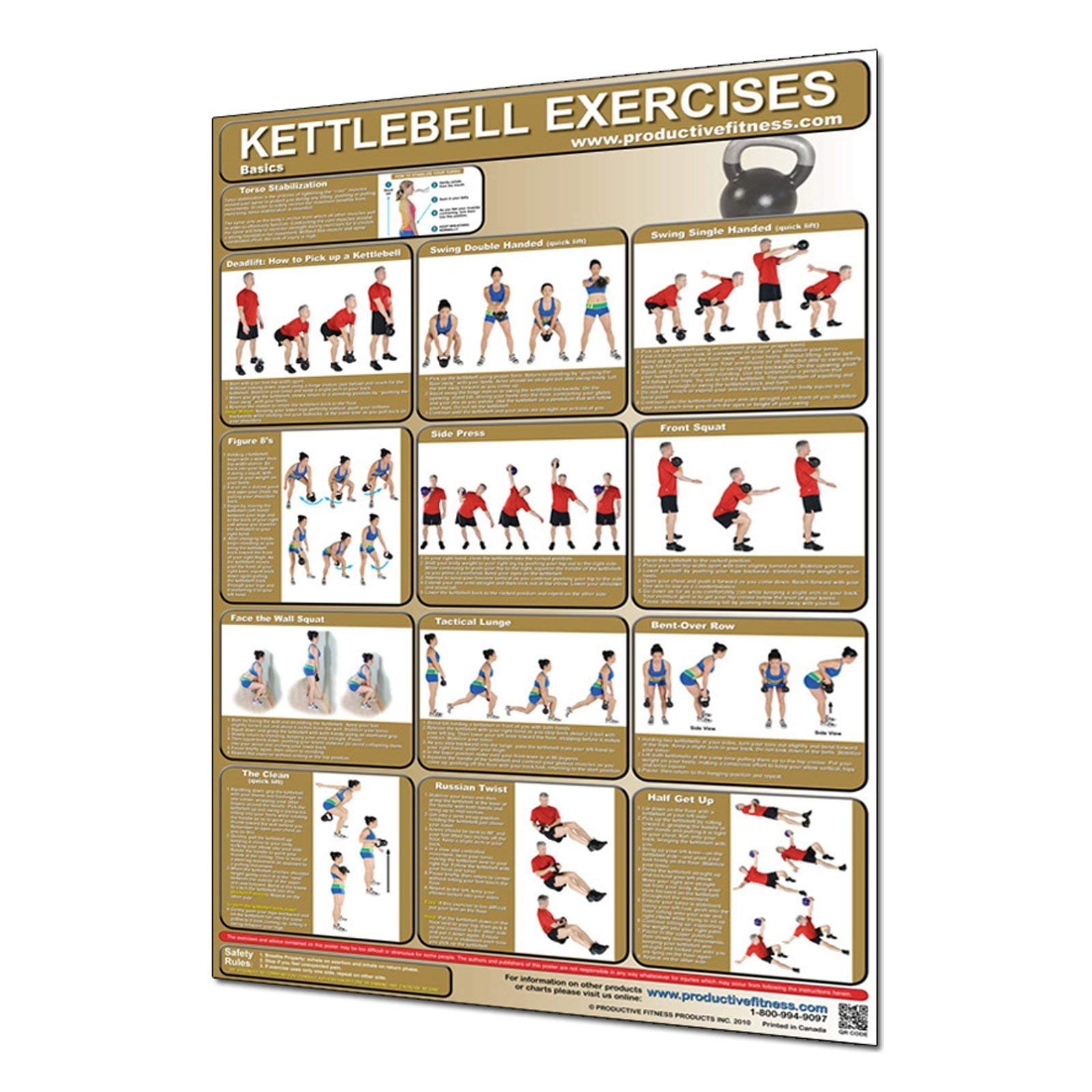 Kettlebell Poster Series - Basic Home Workout Exercises for Strength Training | Perfect for Home Gym & Fitness Enthusiasts