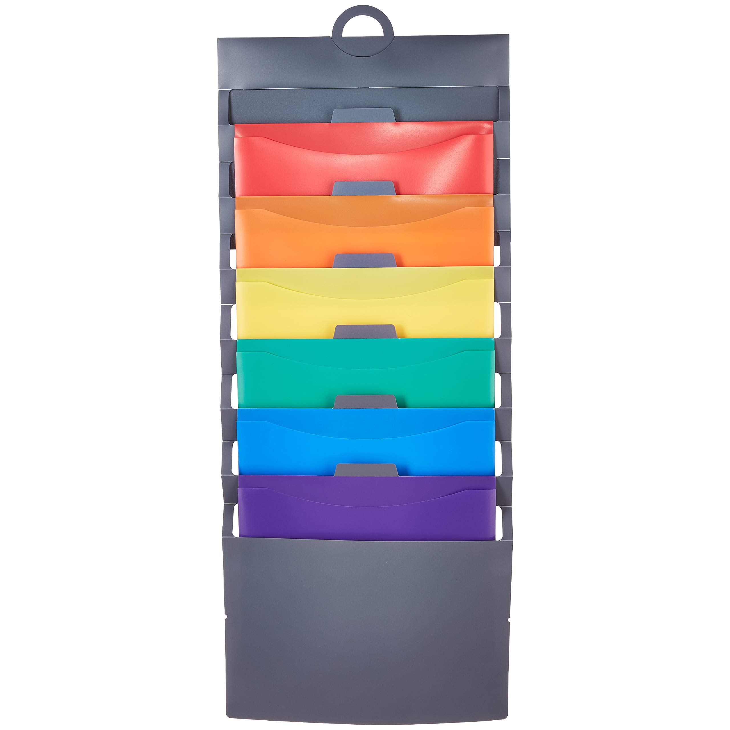 Amazon Basics Hanging 6-Pocket File Folders - Colorful Organizer for Documents, Papers, Receipts - Perfect for Office, School, Home Organization & Storage