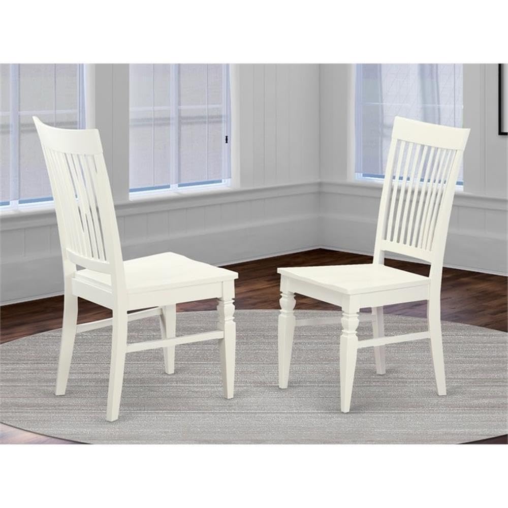East West Furniture Weston Dining Room Chairs - Set of 2 Slat Back Wooden Chairs with Comfortable Seat in White (WEC-WHI-W) - Perfect for Kitchen, Dining Room, and Breakfast Nook