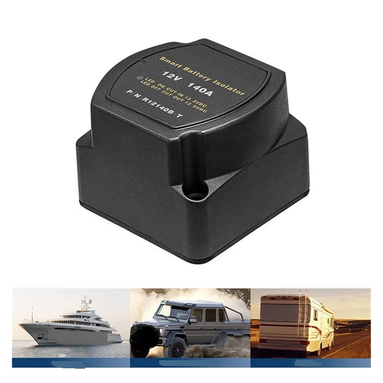 Xiaojiang Store 12V 140A Voltage Sensitive Relay Battery Isolator - Automatic Dual Battery Charging System for Cars, RVs, Boats & Marine Vehicles - Heavy Duty Black Car Accessory (Perfect for Off-Road, Camping & Emergency Power Backup)