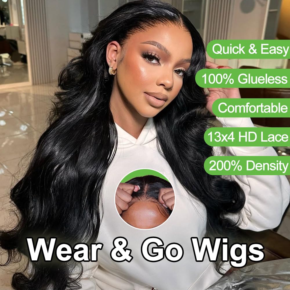 13x4 Glueless HD Lace Front Wig - 30 Inch Pre Plucked Body Wave Human Hair Wig 200% Density | No Glue Wear & Go | Perfect for Black Women | Great for Daily Wear, Parties & Special Occasions