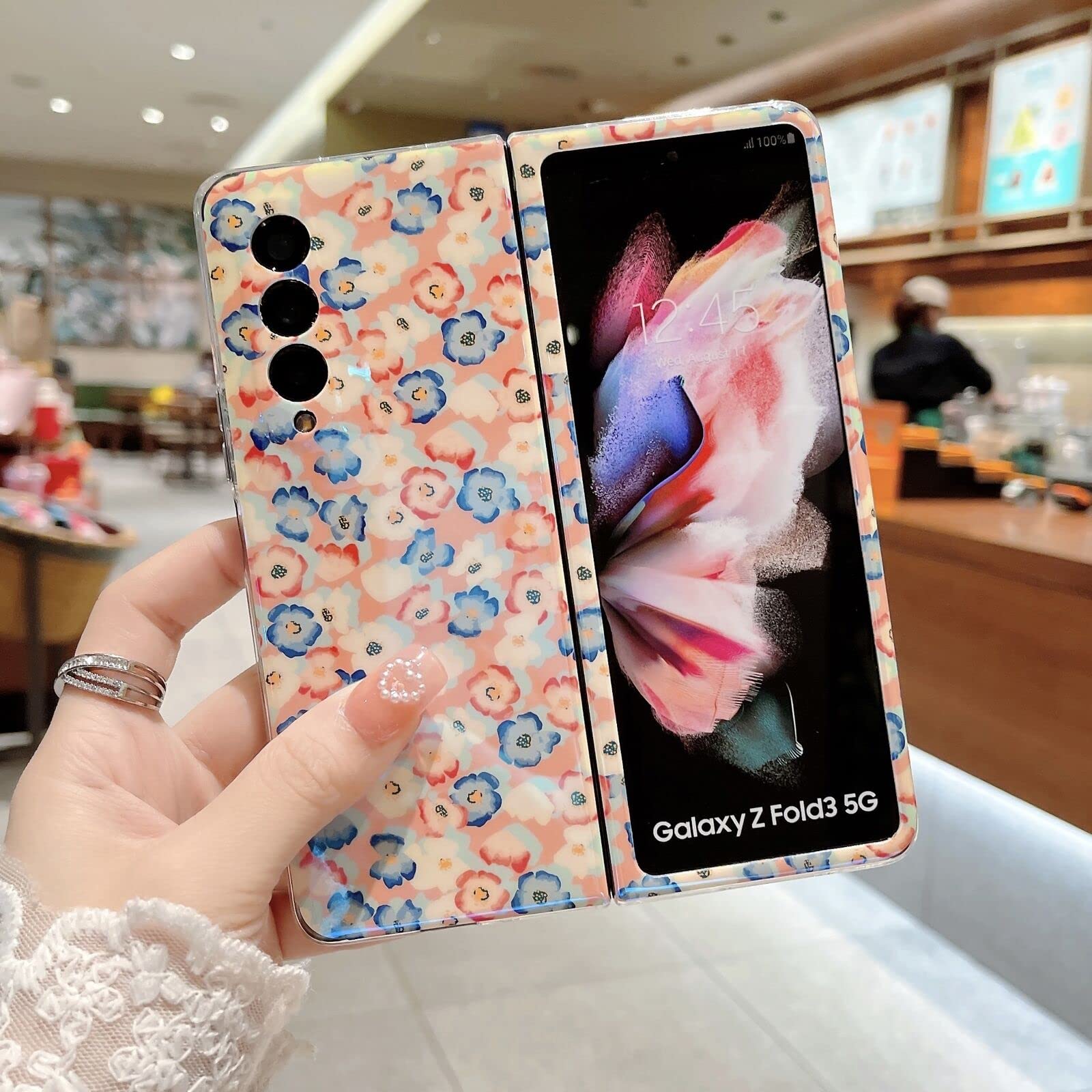 Shockproof Luxury Flower Pattern Blu-ray Phone Case for Samsung Galaxy Z Fold 3 5G - Durable Protective Cover with Stylish Design for Work & Travel