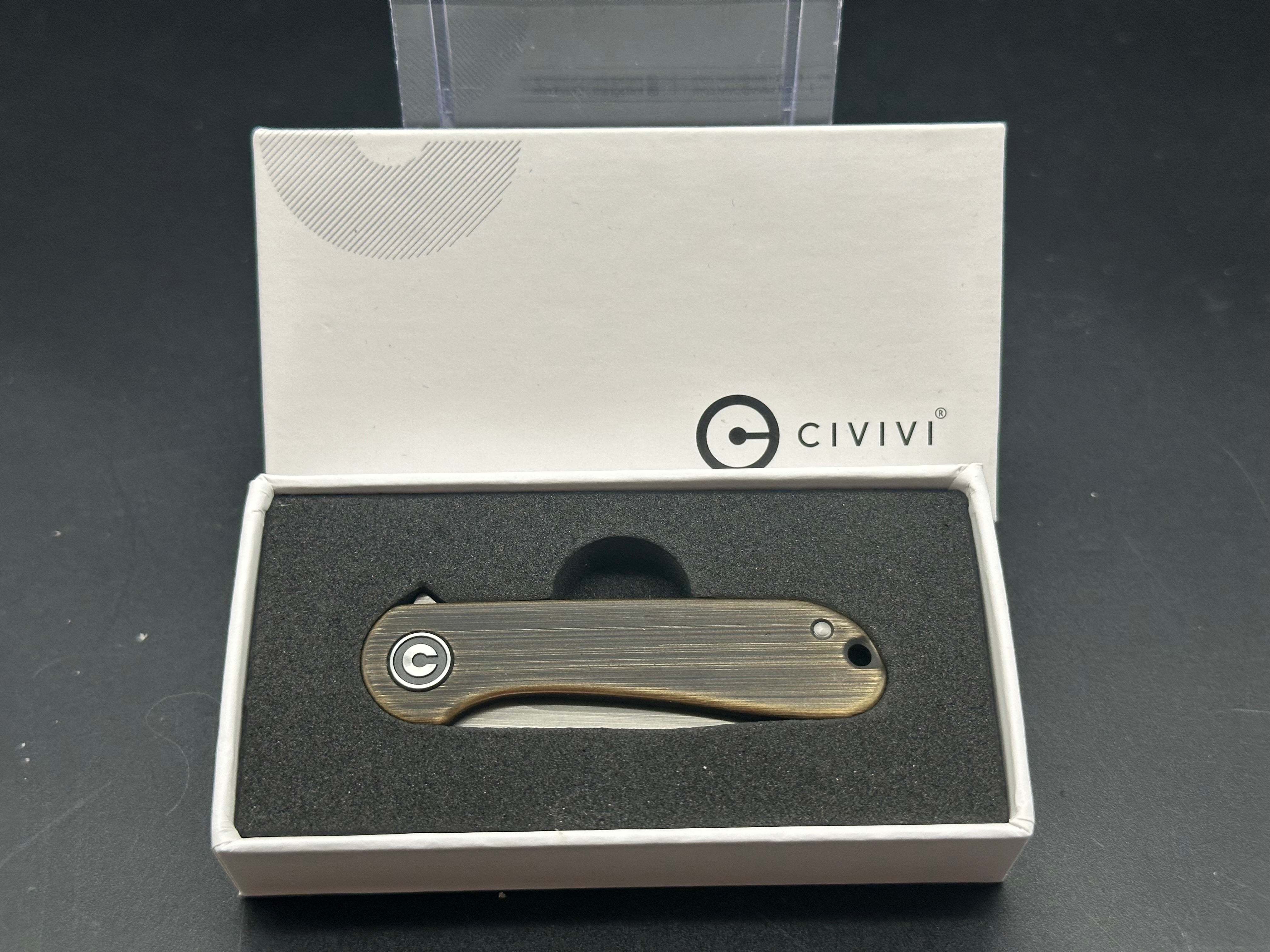 CIVIVI Mini Elementum Frame Lock Knife - Brass Hand Rubbed Finish - EDC Pocket Knife for Camping, Hiking & Everyday Carry