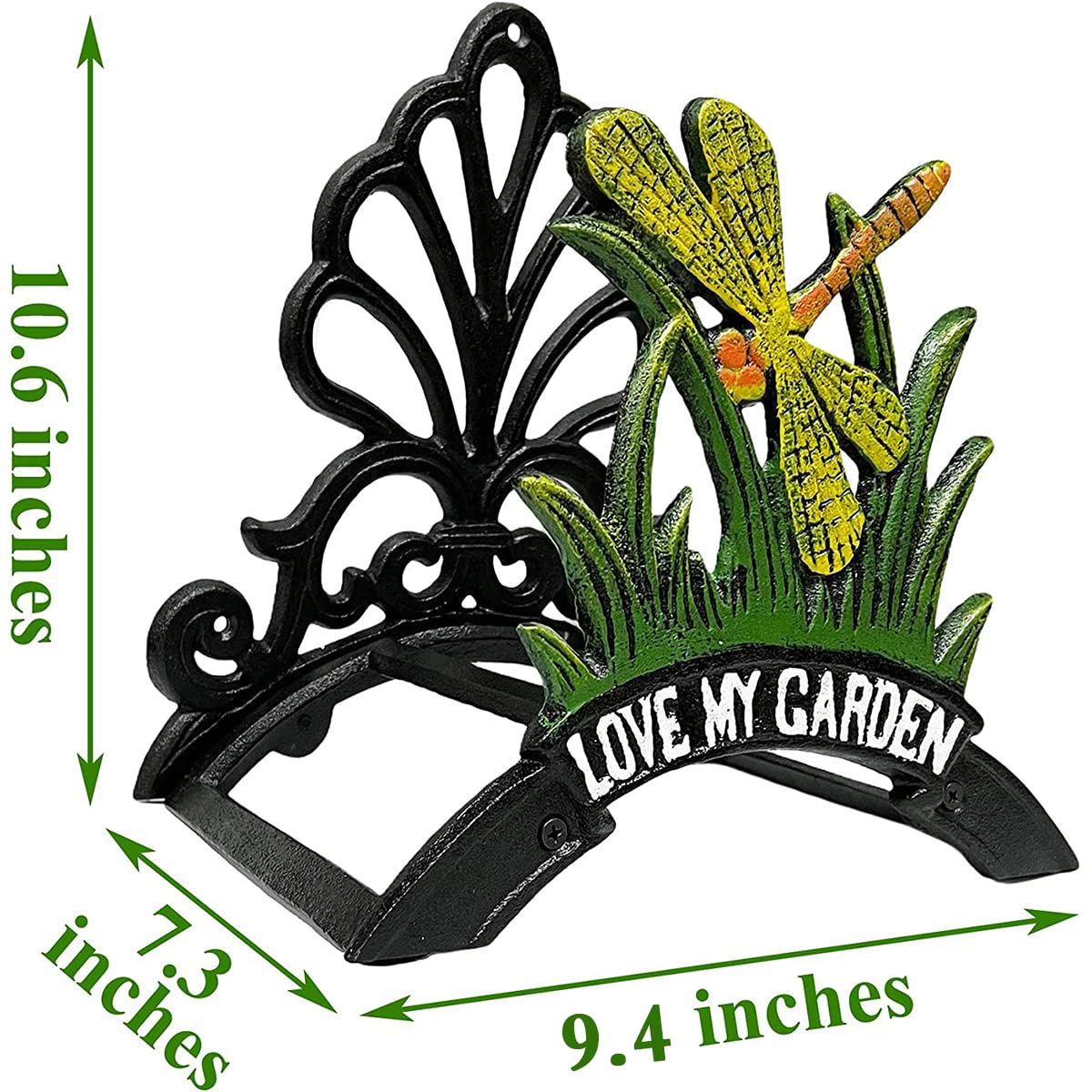 Heavy Duty Cast Iron Garden Hose Holder - Wall Mounted Hose Hanger for 50FT 75FT 100FT Water Pipe Storage | Decorative Dragonfly Design | Perfect for Yard, Lawn, and Outdoor Watering Organization