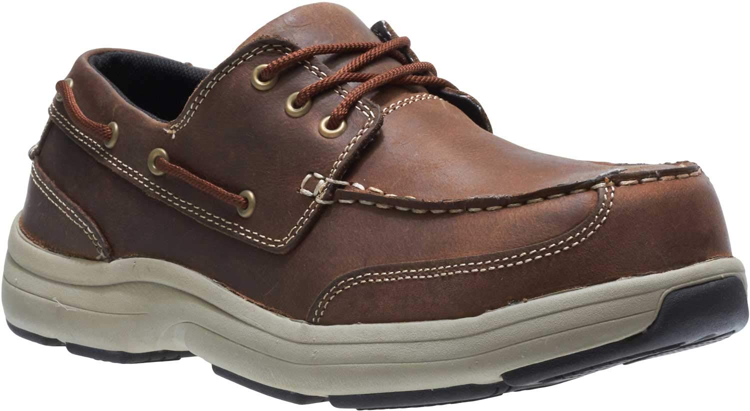 Hytest Unisex Brown Composite Toe Slip-Resistant Deck Boat Shoes for Men & Women - Comfortable Work & Outdoor Non-Slip Shoes for Boating, Fishing, and Casual Wear