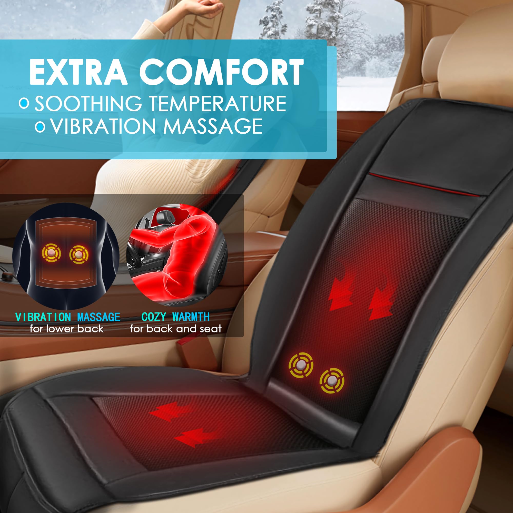 12V Cooling Car Seat Cover with Massage & Adjustable Temperature - 16 Ventilation Fans for Summer - Cooling Seat Cushion for Car Front Seats - Perfect for Vehicles, SUVs & Long Drives (Beige)