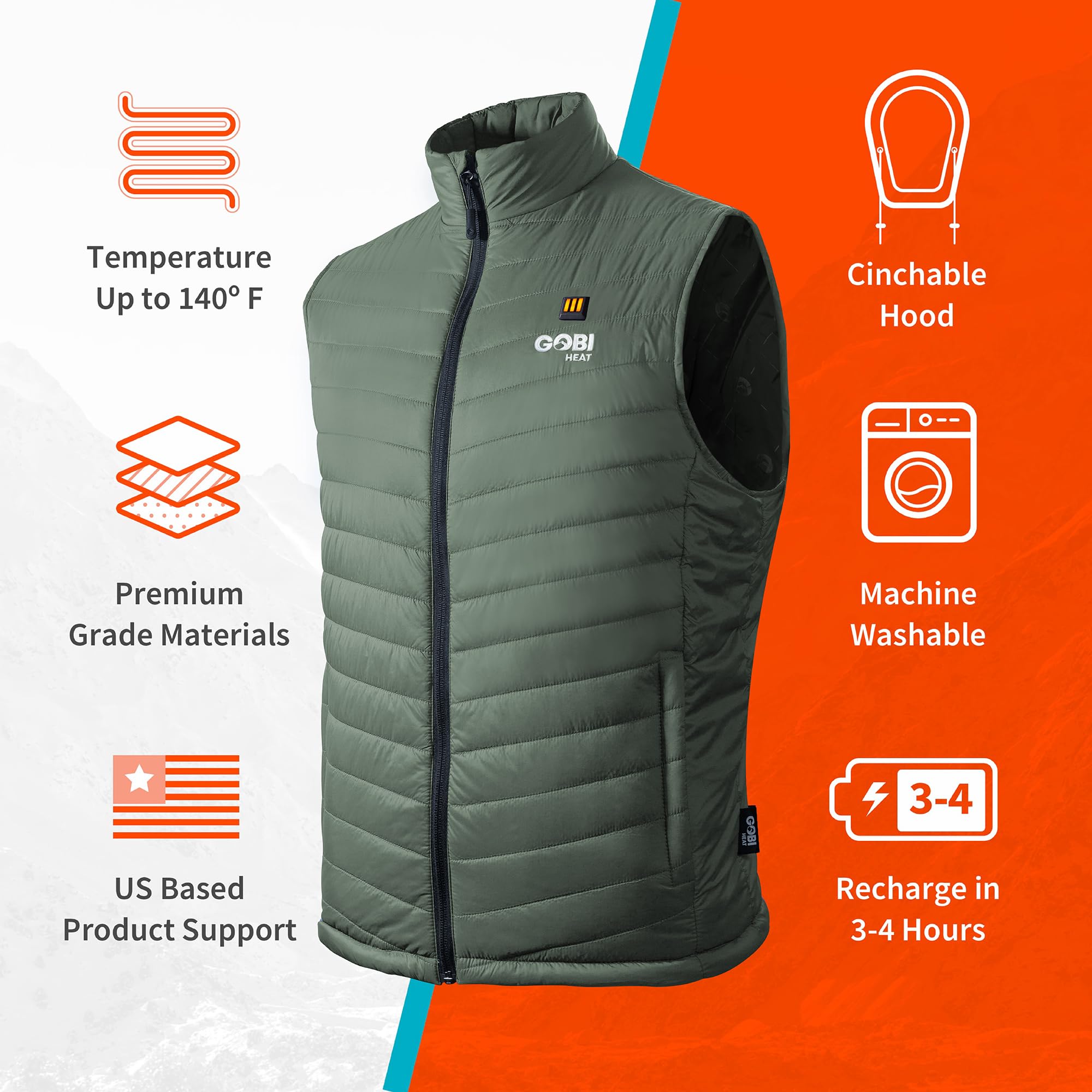 Heated Vest for Men - 10 Hours Battery Life with USB Charger | Machine Washable Winter Jacket for Outdoor Activities, Hiking & Camping