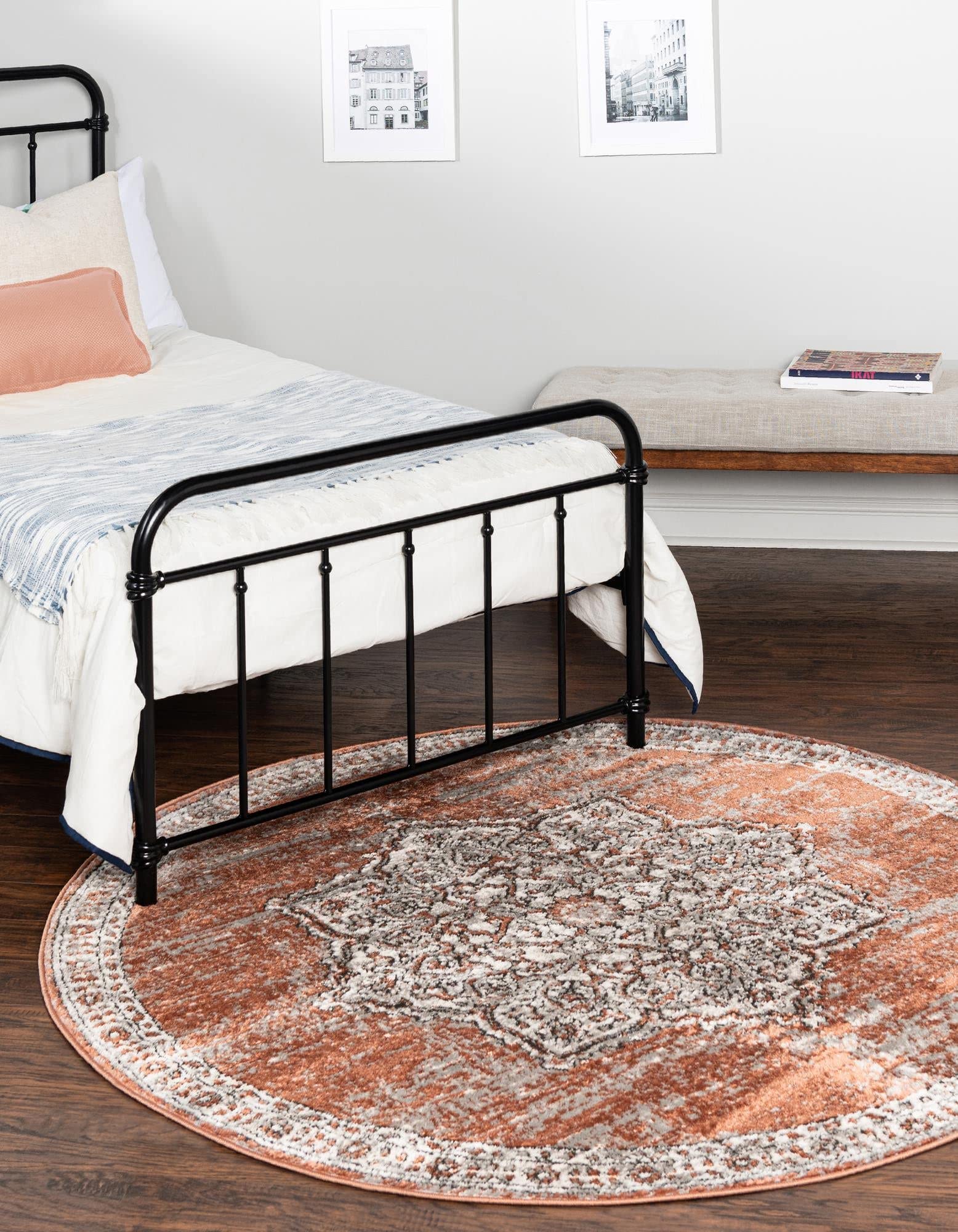 Unique Loom Nyla Collection Smile Round Area Rug 10' x 10' - Salmon Pink & Black Modern Boho Rug for Living Room, Bedroom, Nursery Decor